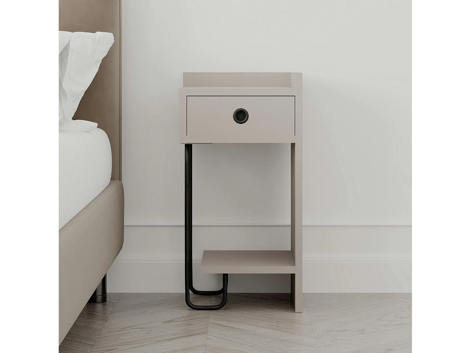 Chevet moderne moka - 1 niche ouverte, côté droit JENA