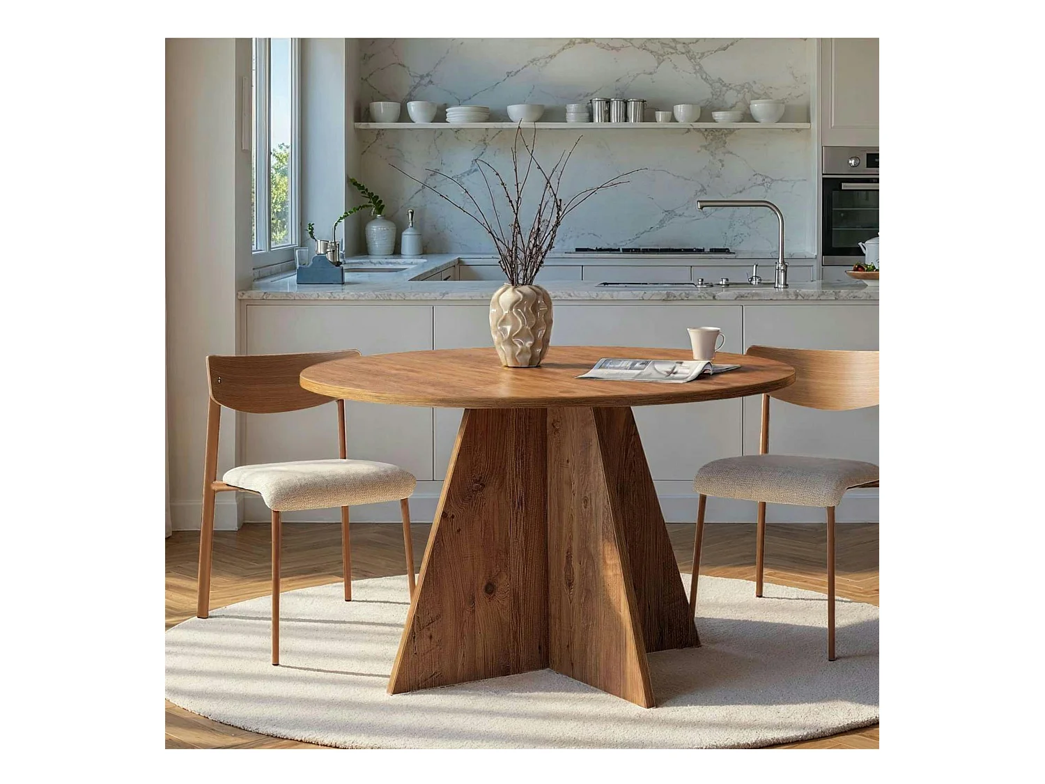Table à manger ronde effet bois de pin Ø120 cm MARFA