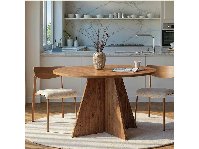 Table à manger ronde effet bois de pin Ø120 cm MARFA