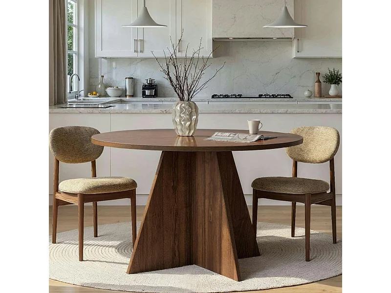 Table à manger ronde effet bois de noyer Ø120 cm MARFA