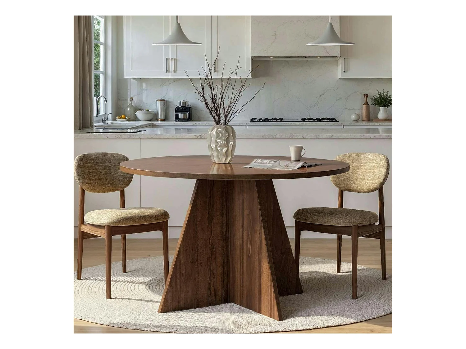 Table à manger ronde effet bois de noyer Ø120 cm MARFA