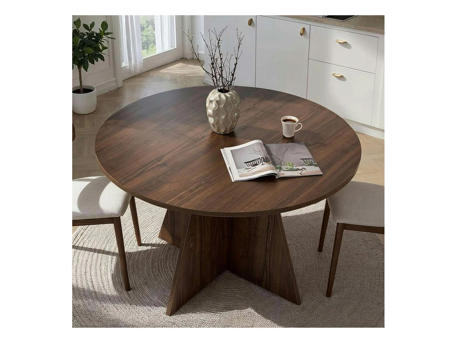 Table à manger ronde effet bois de noyer Ø120 cm MARFA