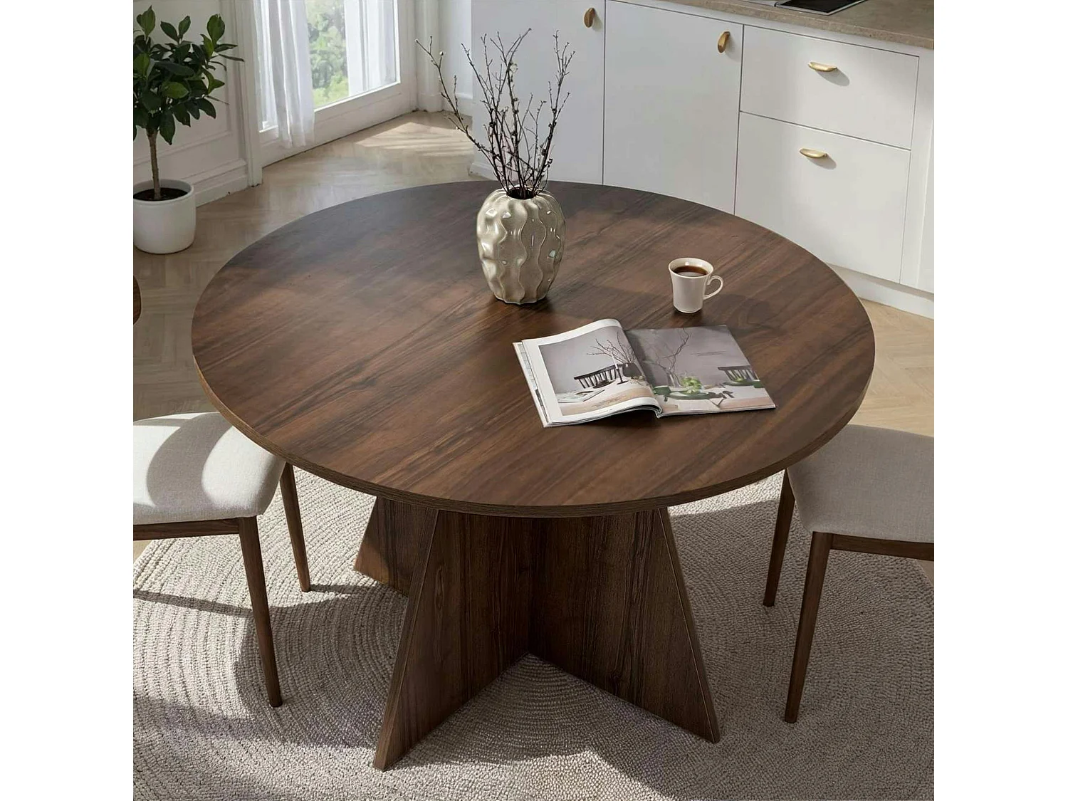 Table à manger ronde effet bois de noyer Ø120 cm MARFA