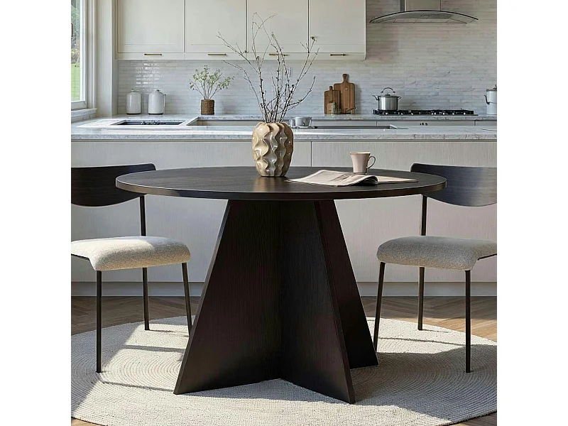 Table à manger ronde noire effet bois Ø120 cm MARFA