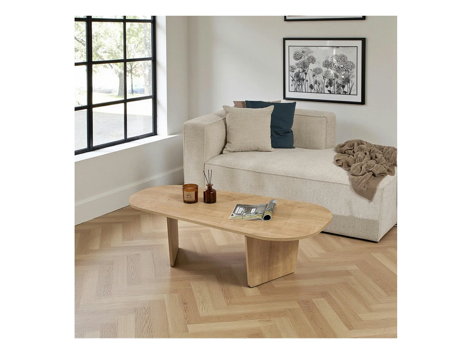 Table basse design organique effet bois, pieds obliques MARFA