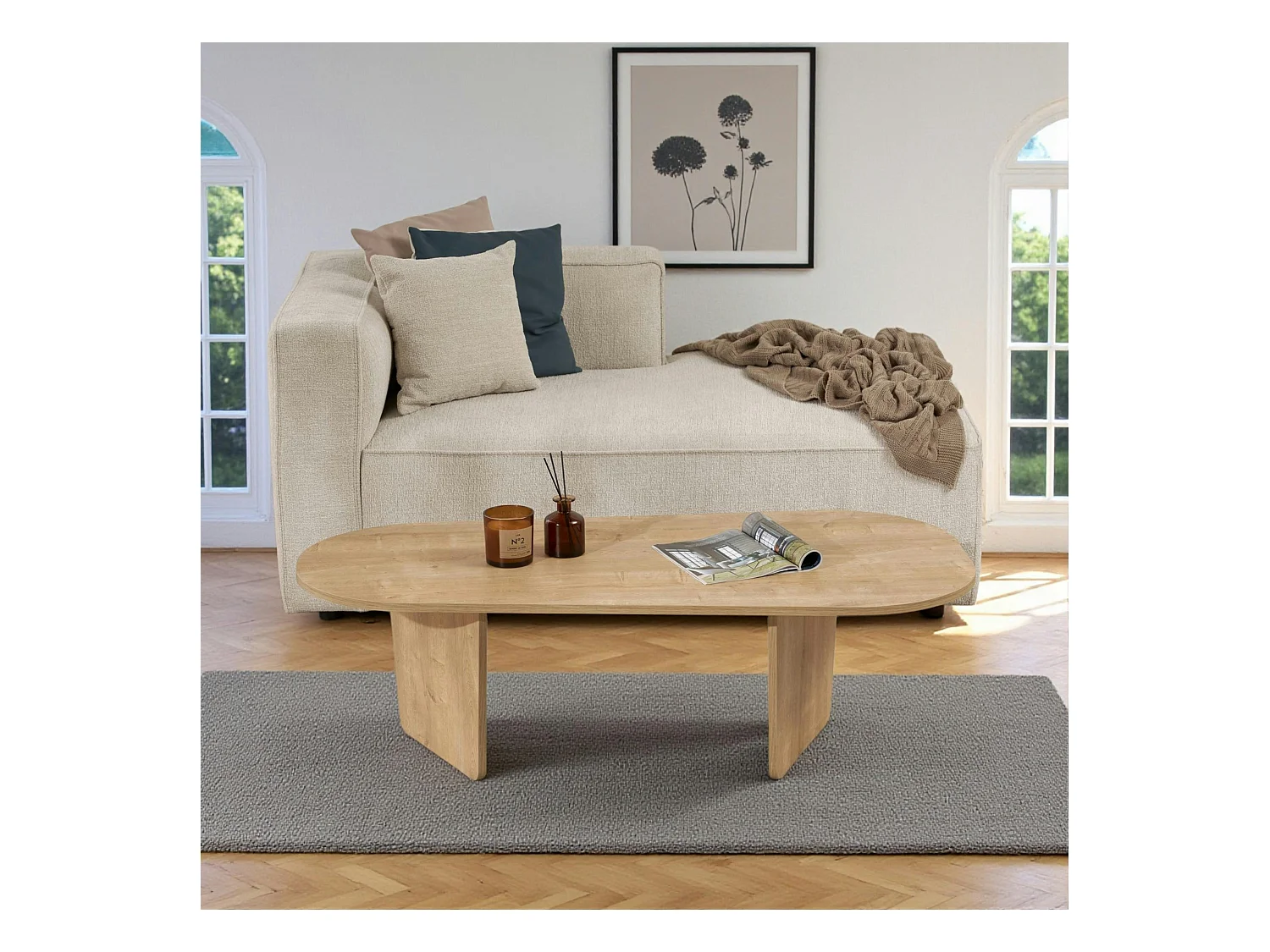 Table basse design organique effet bois, pieds obliques MARFA