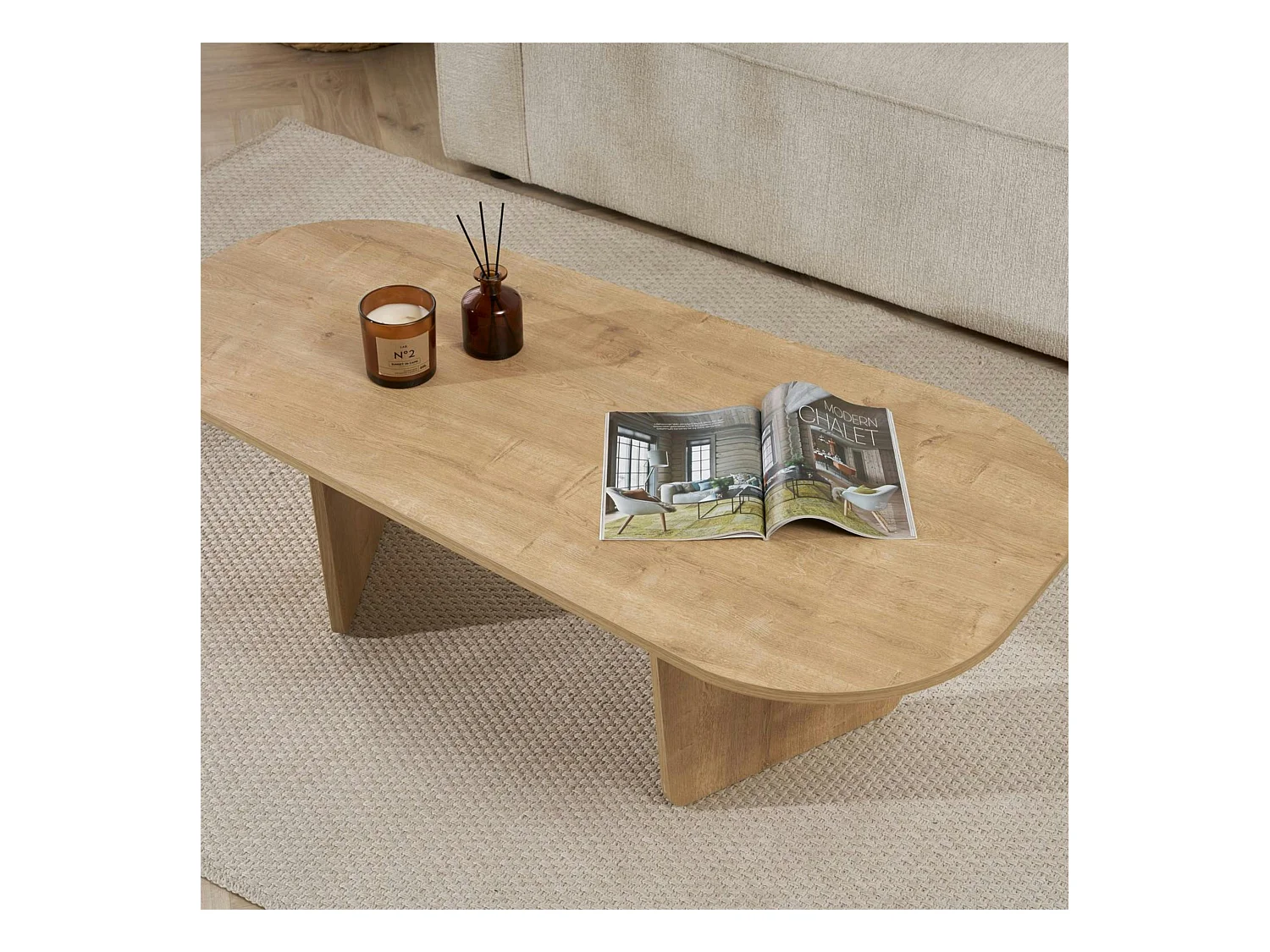 Table basse design organique effet bois, pieds obliques MARFA