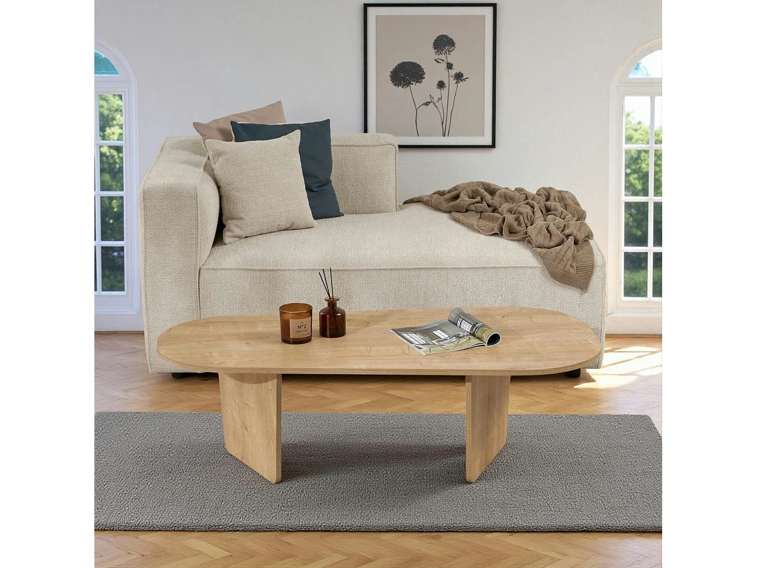 Table basse design organique effet bois, pieds obliques MARFA