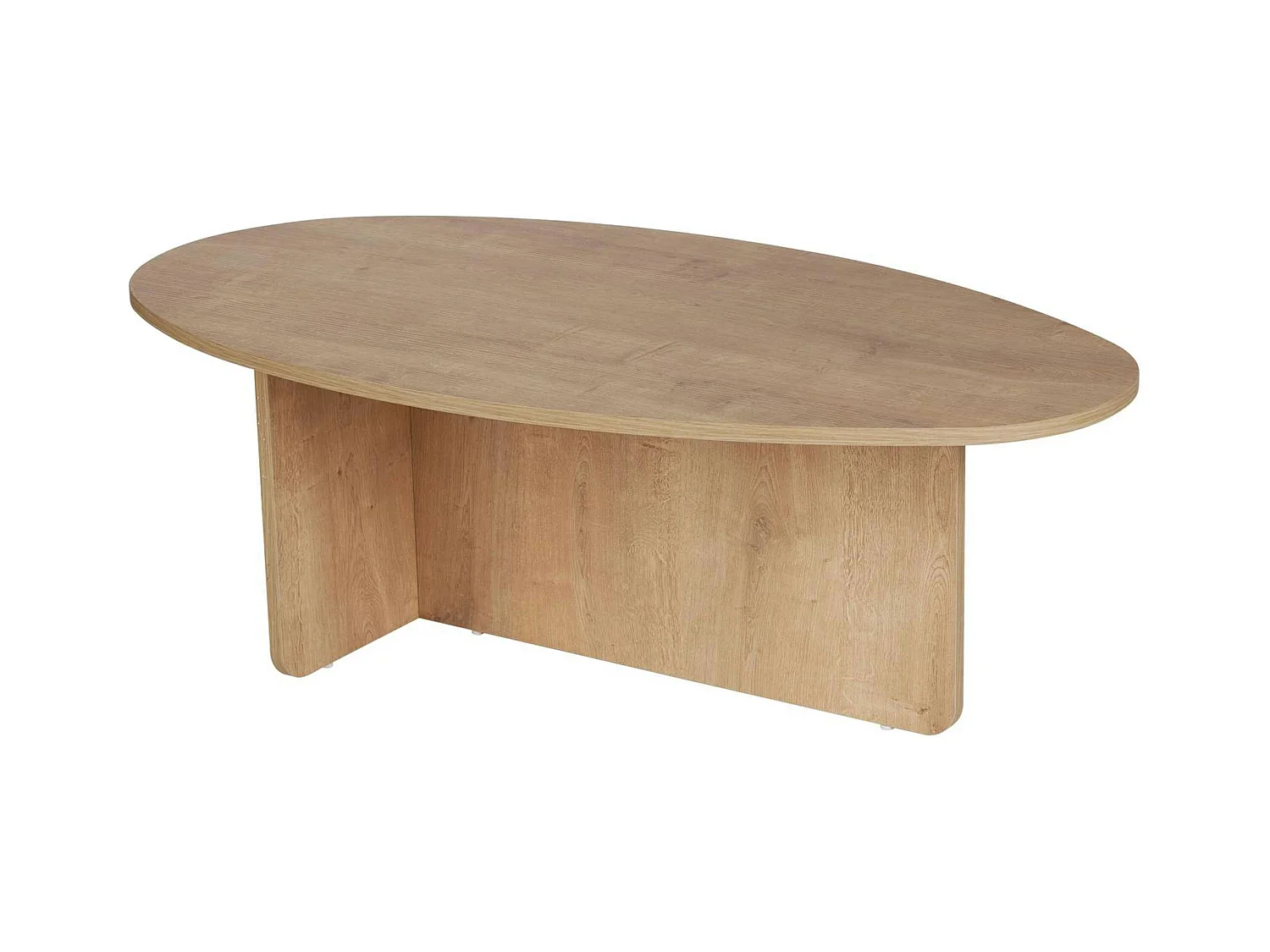Table basse moderne ovale effet bois clair – pied en T MARFA