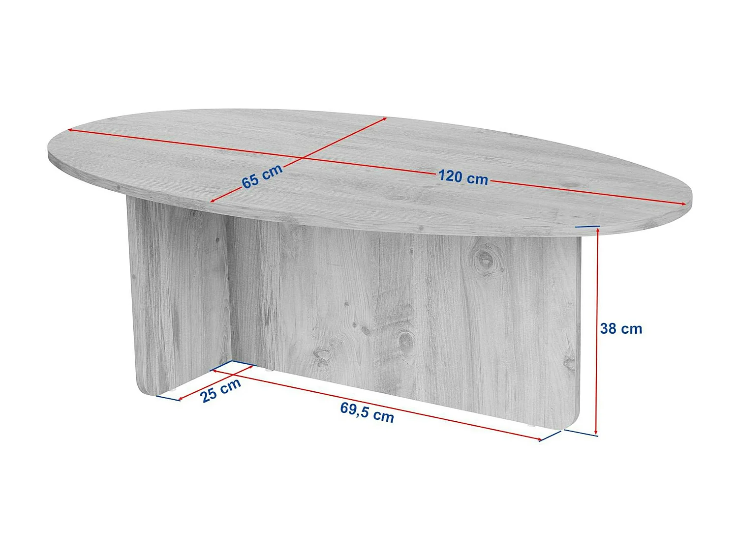 Table basse moderne ovale effet bois clair – pied en T MARFA