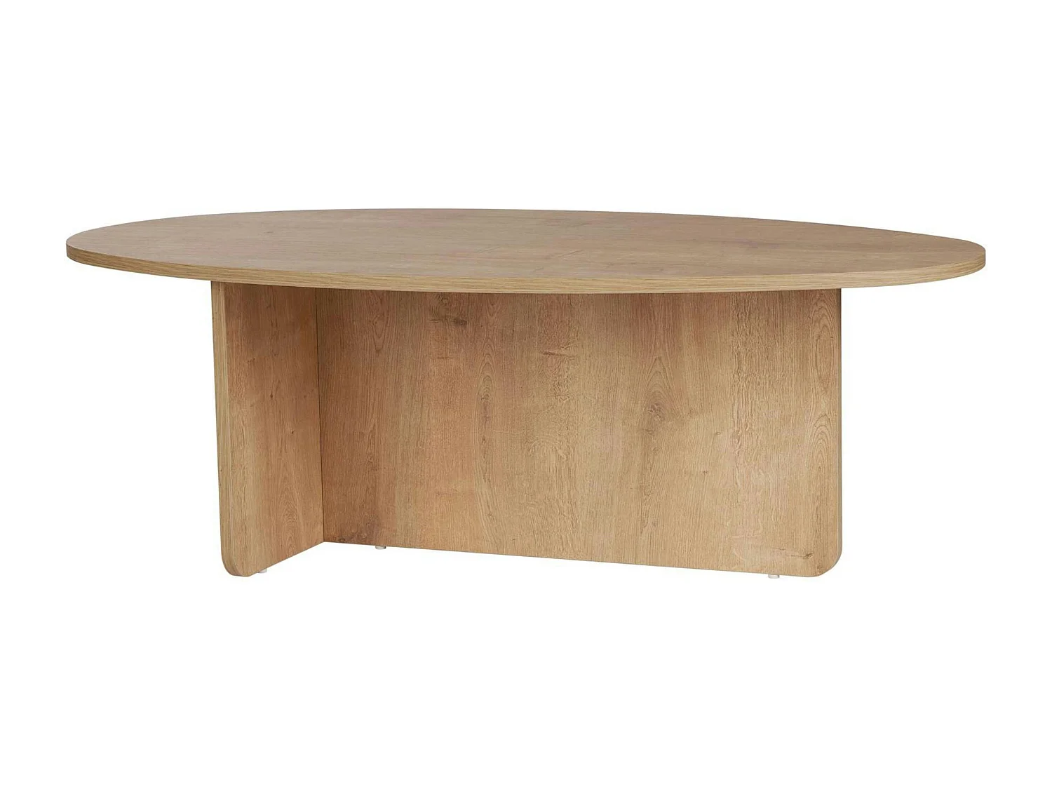Table basse moderne ovale effet bois clair – pied en T MARFA