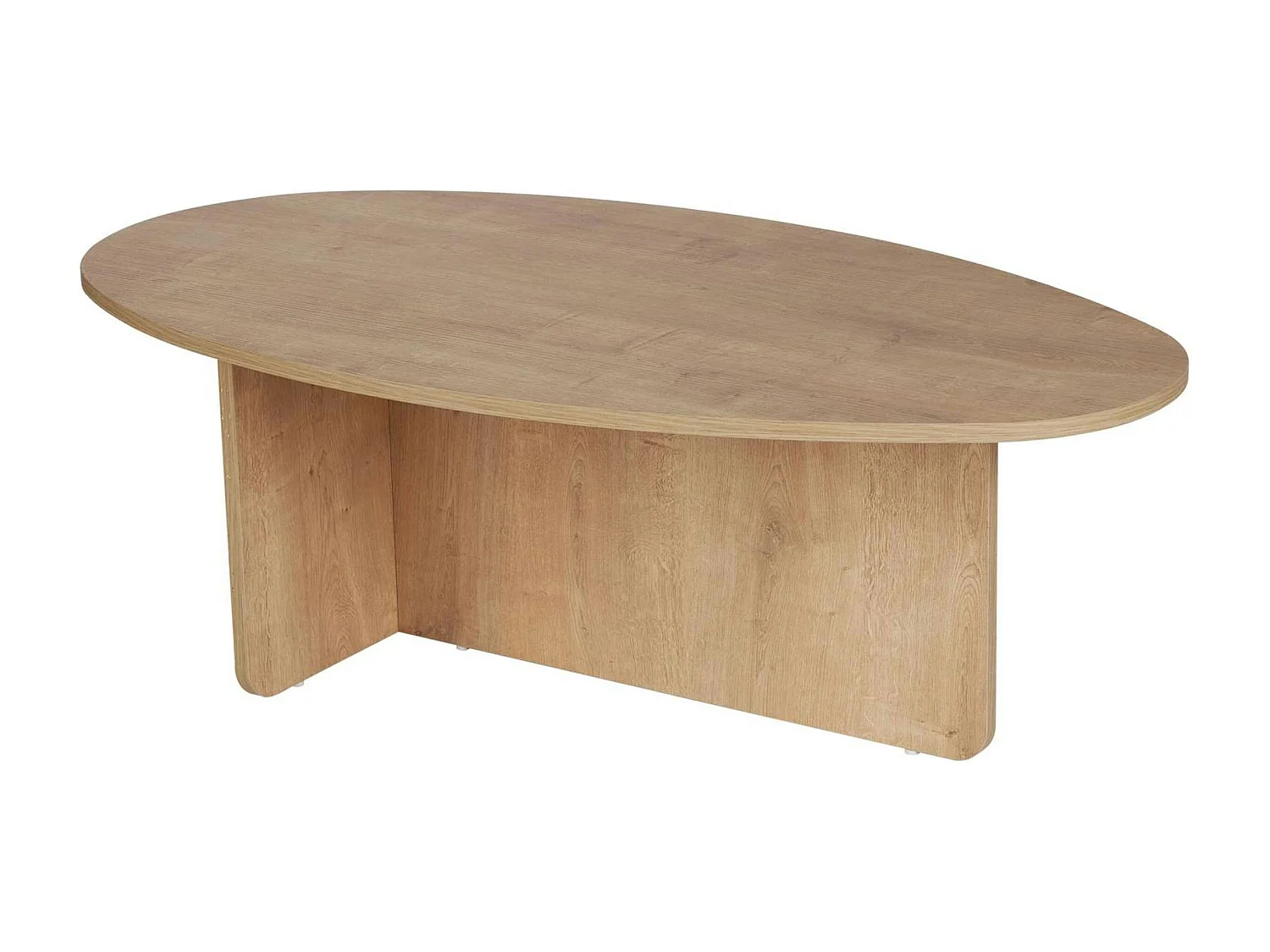 Table basse moderne ovale effet bois clair – pied en T MARFA