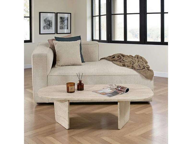 Table basse organique effet travertin, pieds obliques MARFA