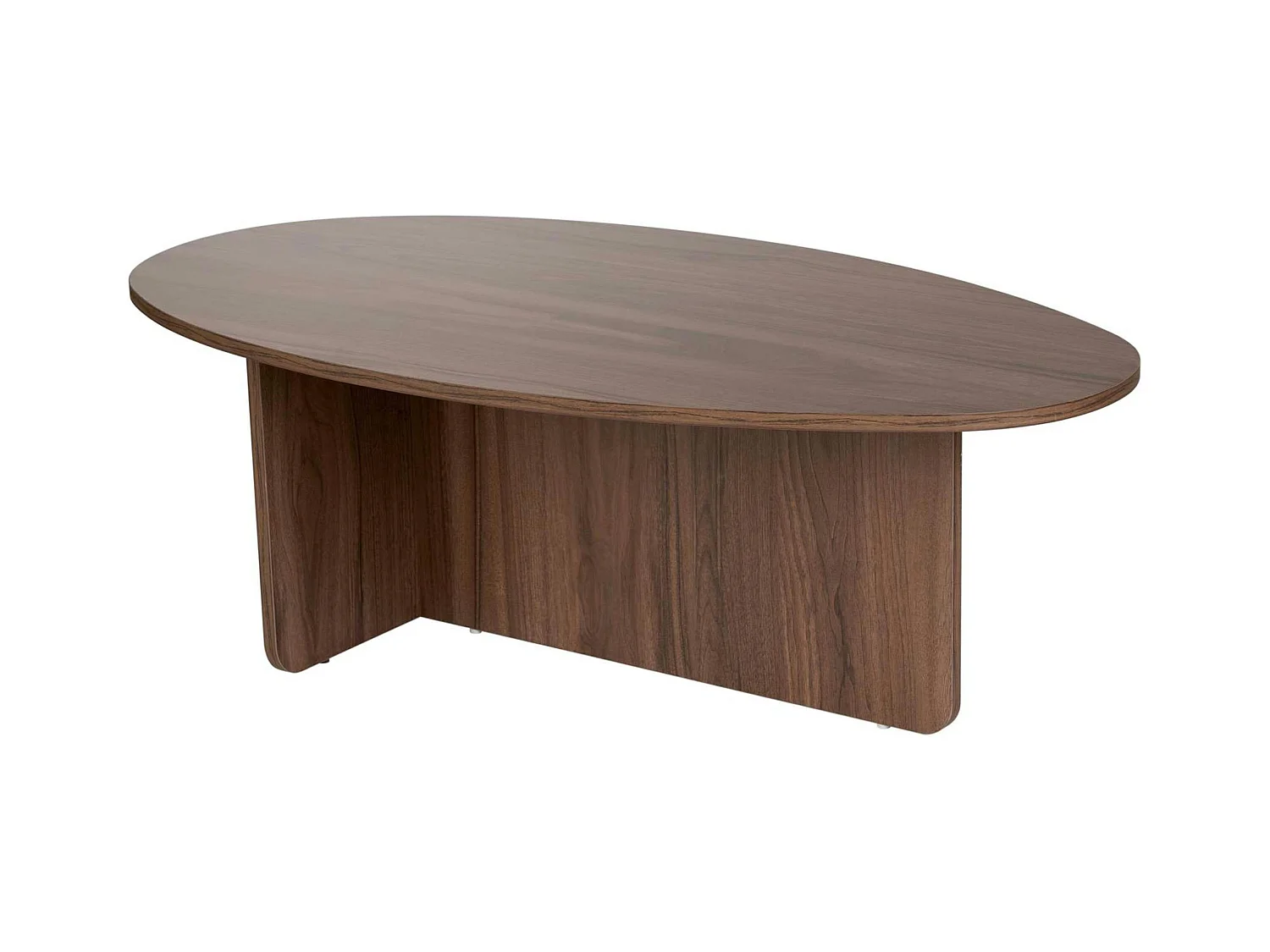 Table basse moderne ovale effet noyer – pied en T MARFA