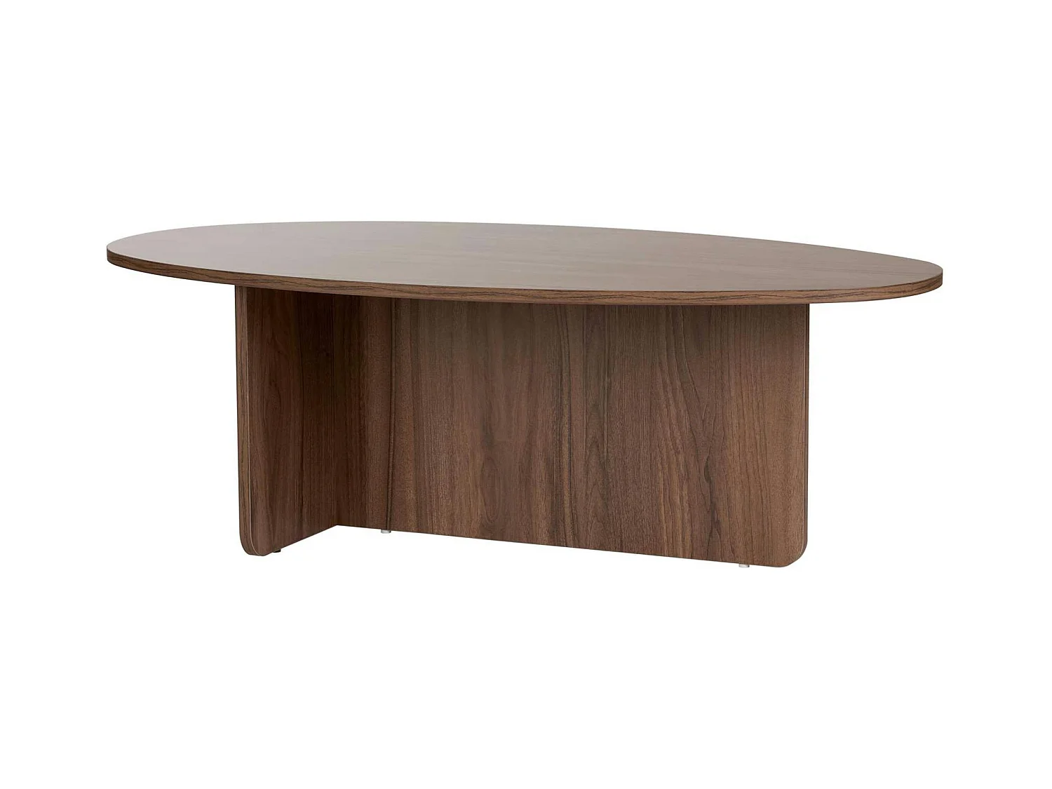 Table basse moderne ovale effet noyer – pied en T MARFA