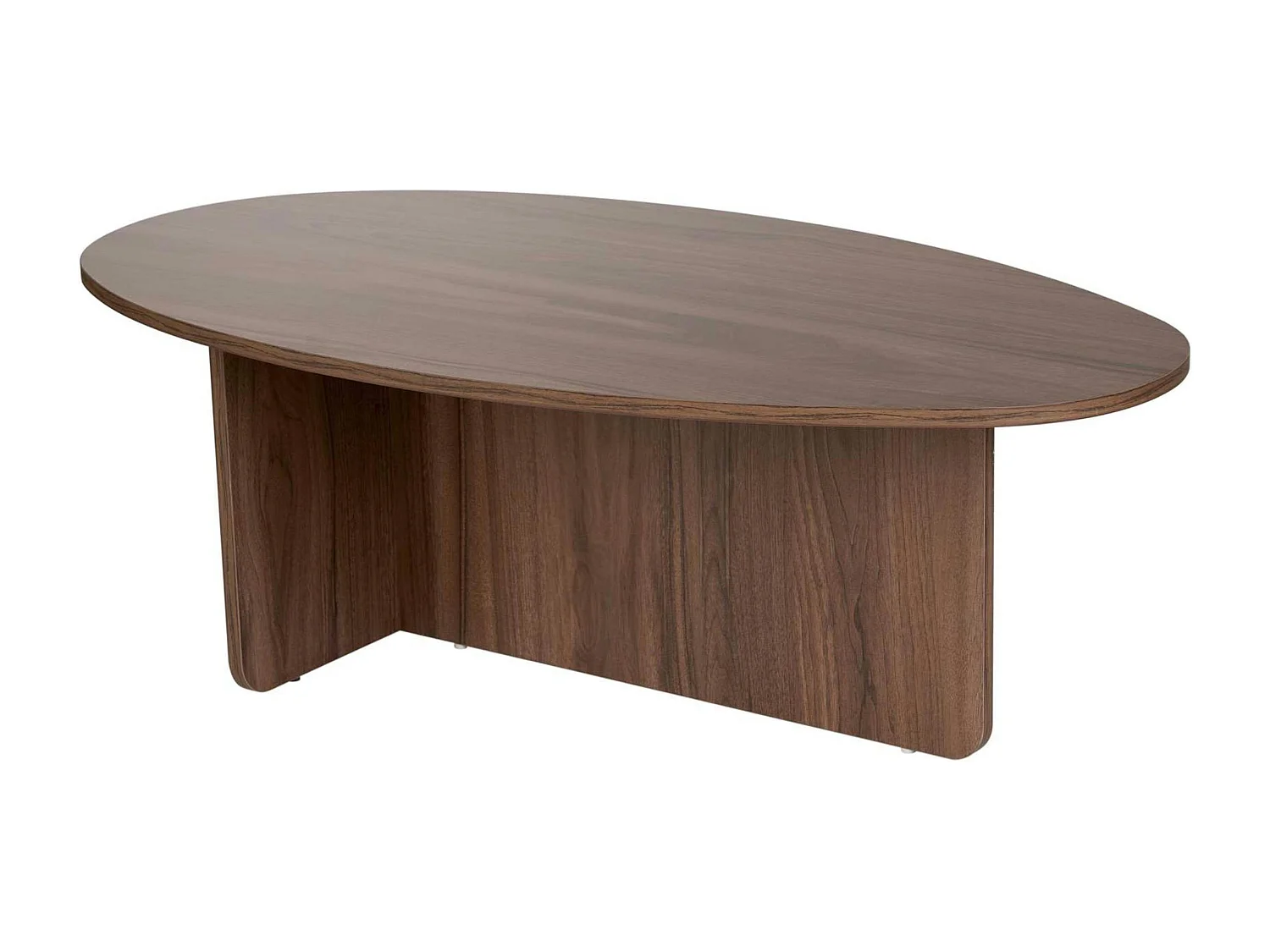 Table basse moderne ovale effet noyer – pied en T MARFA