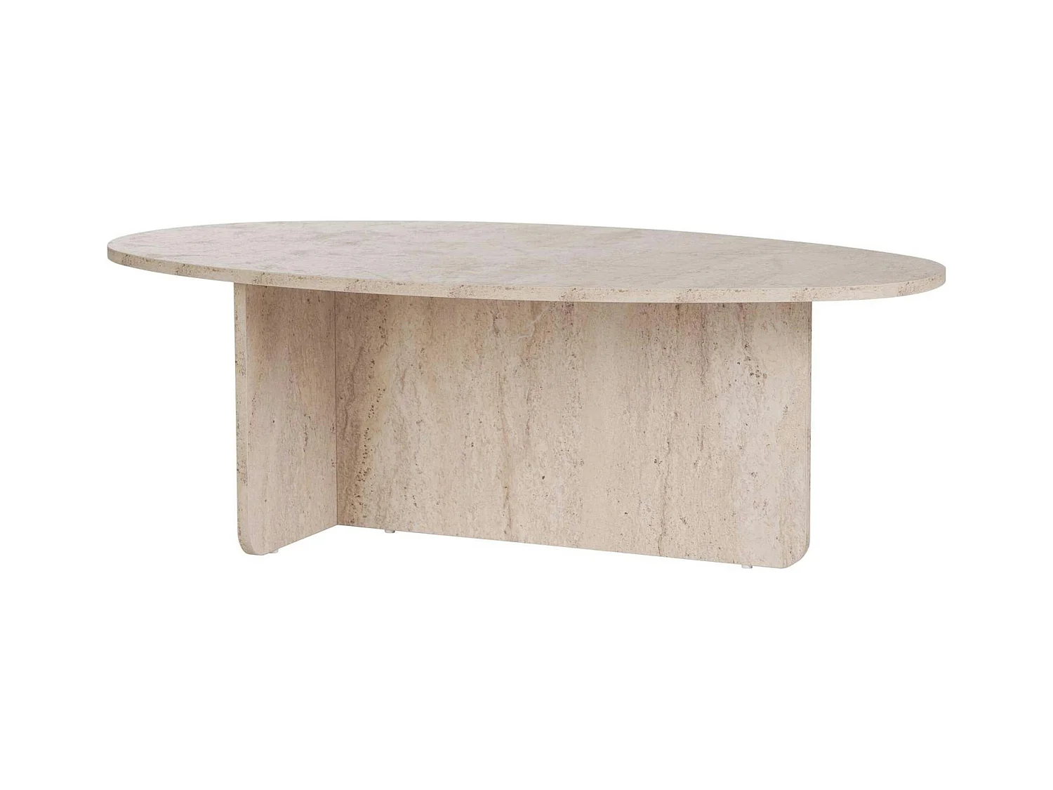 Table basse moderne ovale effet travertin – pied en T MARFA
