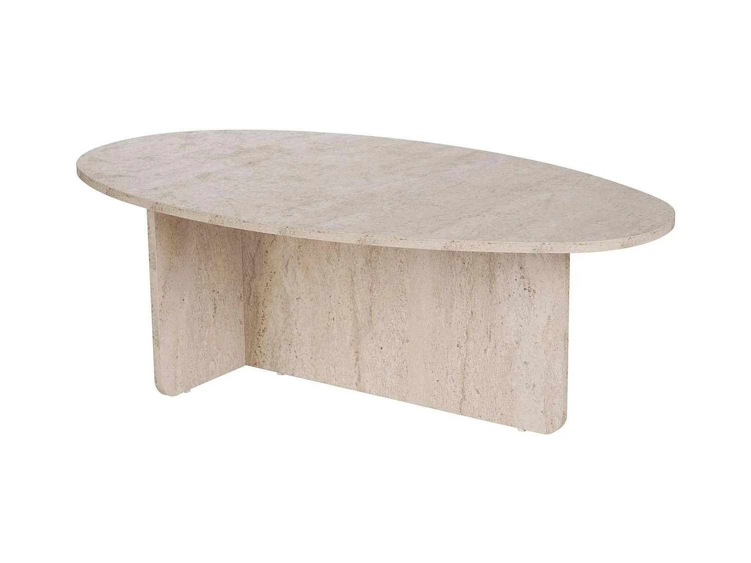 Table basse moderne ovale effet travertin – pied en T MARFA