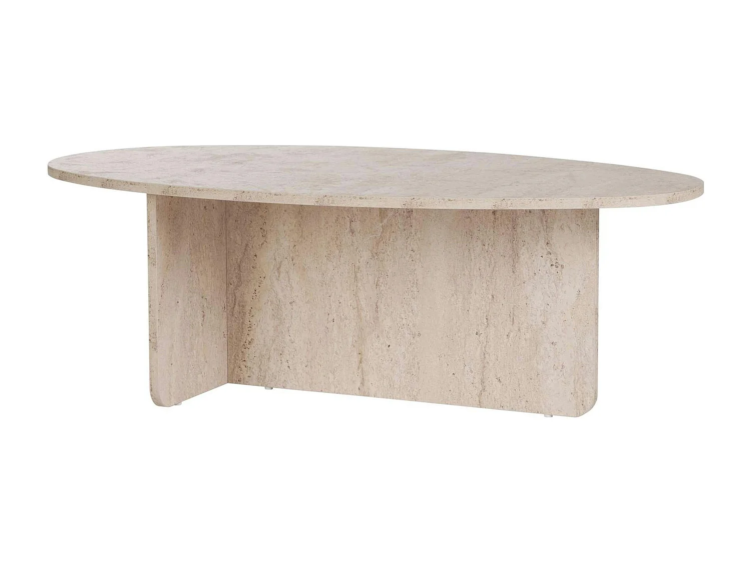 Table basse moderne ovale effet travertin – pied en T MARFA