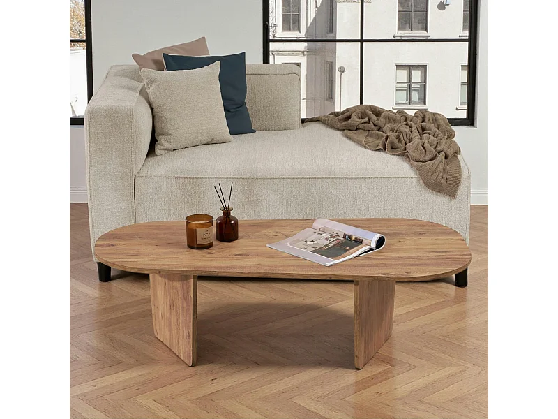 Table basse design organique effet pin, pieds obliques MARFA