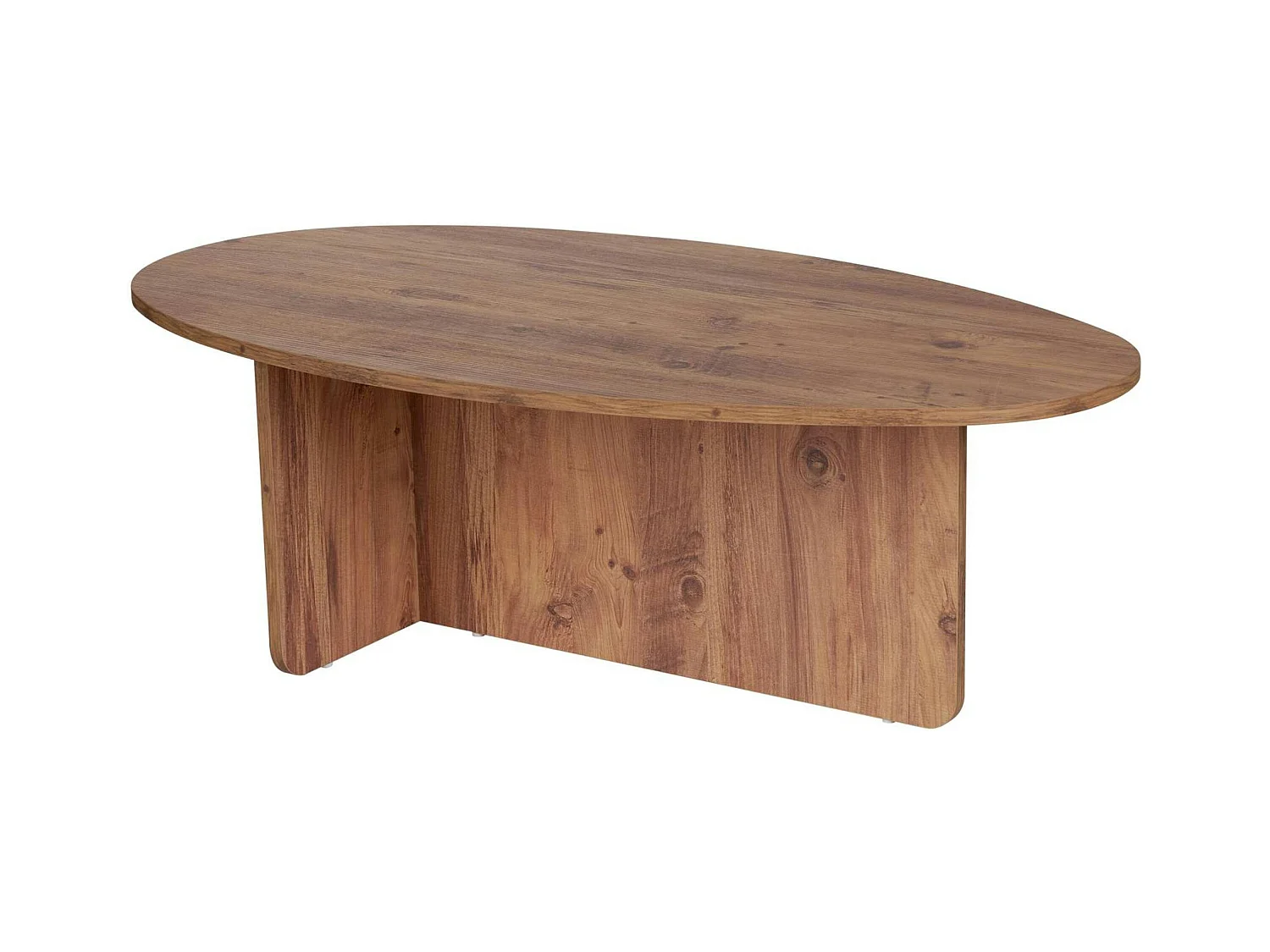 Table basse moderne ovale effet pin – pied en T MARFA