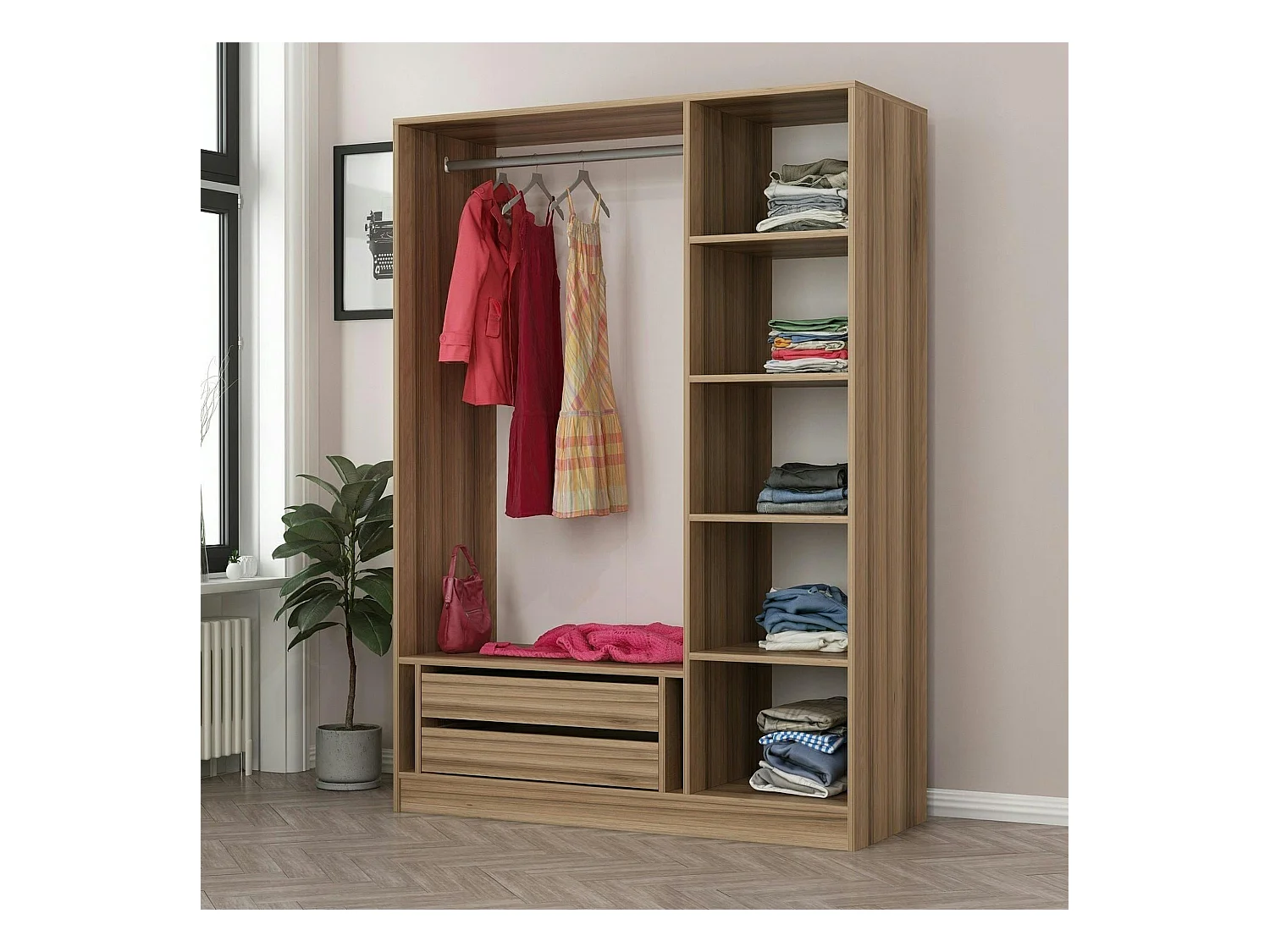 Armoire penderie moderne effet bois - 3 portes grises BYRON