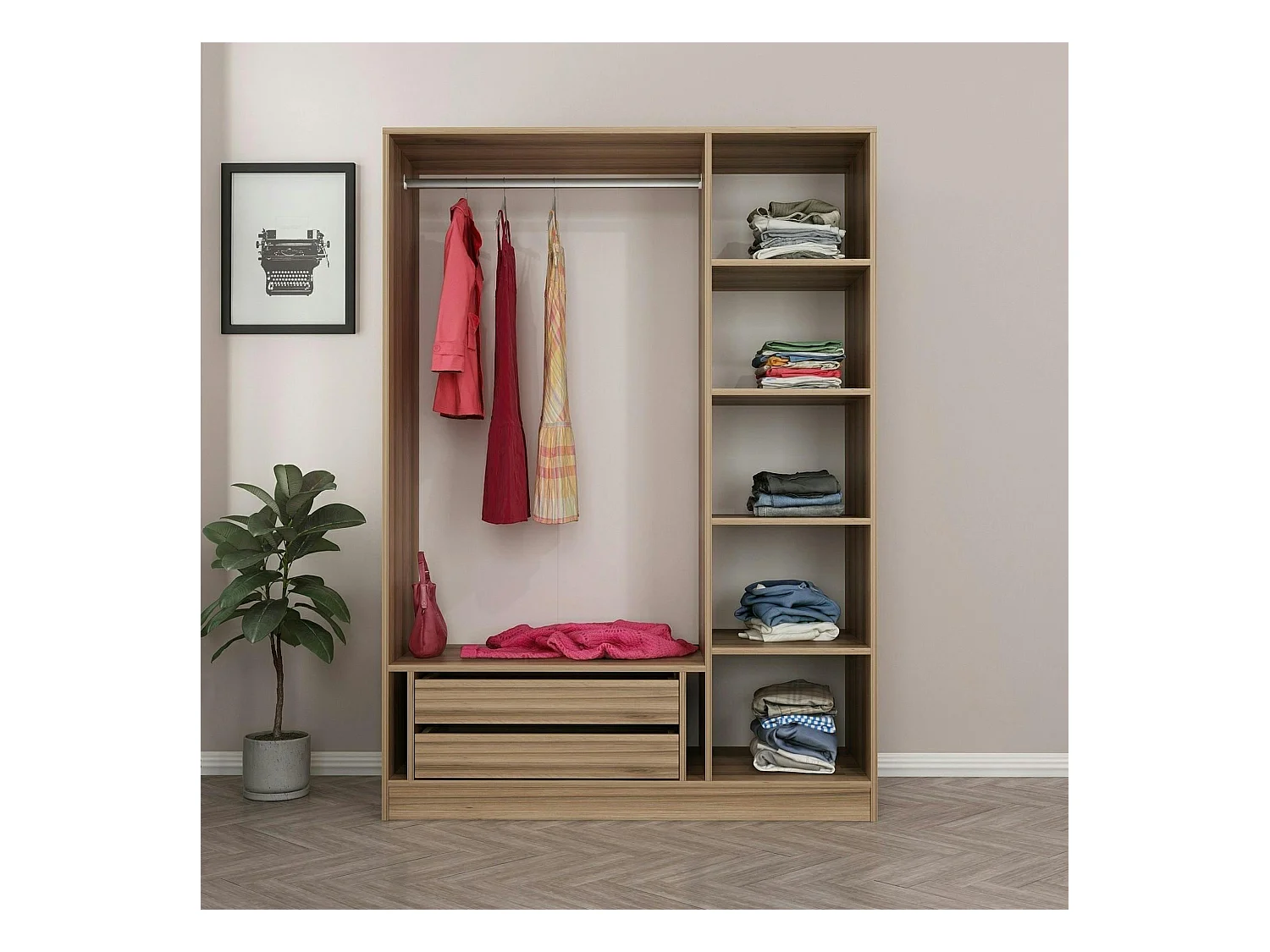 Armoire penderie moderne effet bois - 3 portes grises BYRON