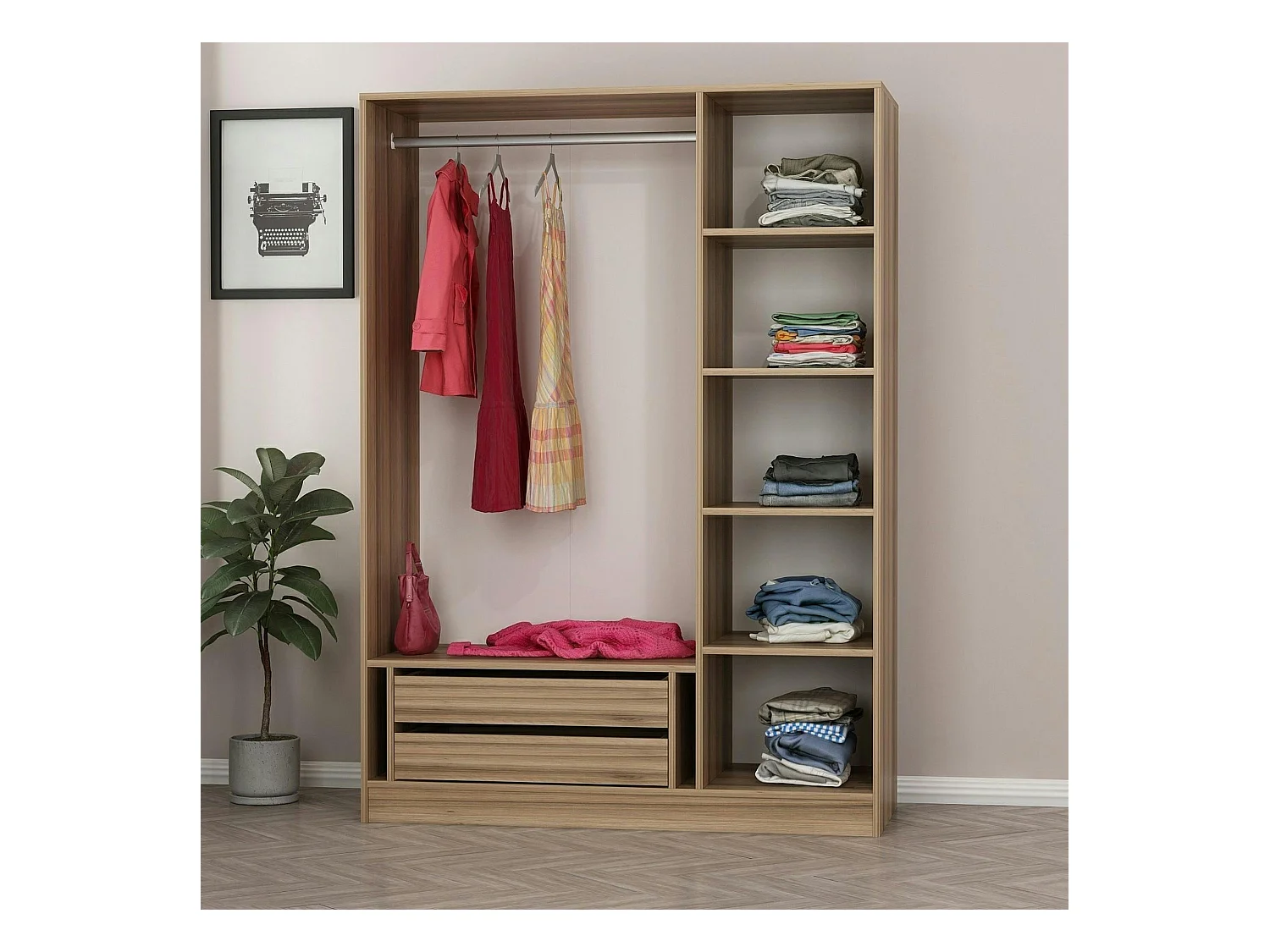 Armoire penderie moderne effet bois - 3 portes grises BYRON