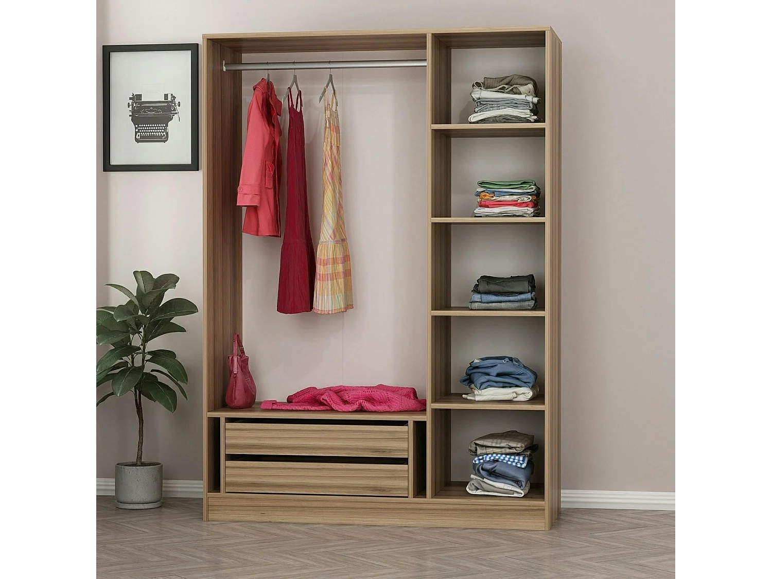 Armoire penderie moderne effet bois - 3 portes grises BYRON