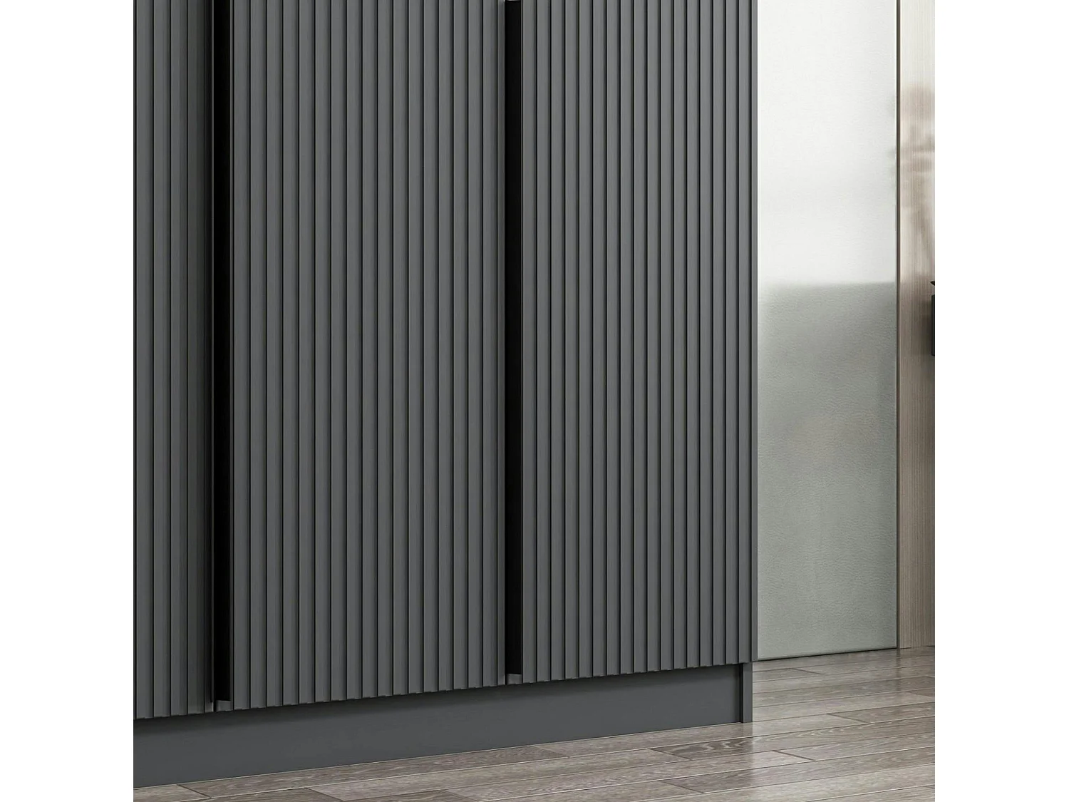 Armoire penderie design 3 portes grises rainurées BYRON