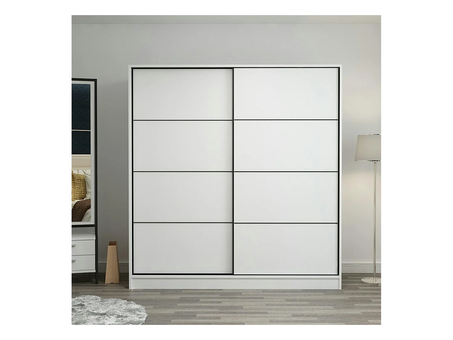 Armoire penderie blanche portes coulissantes L.180 cm BYRON