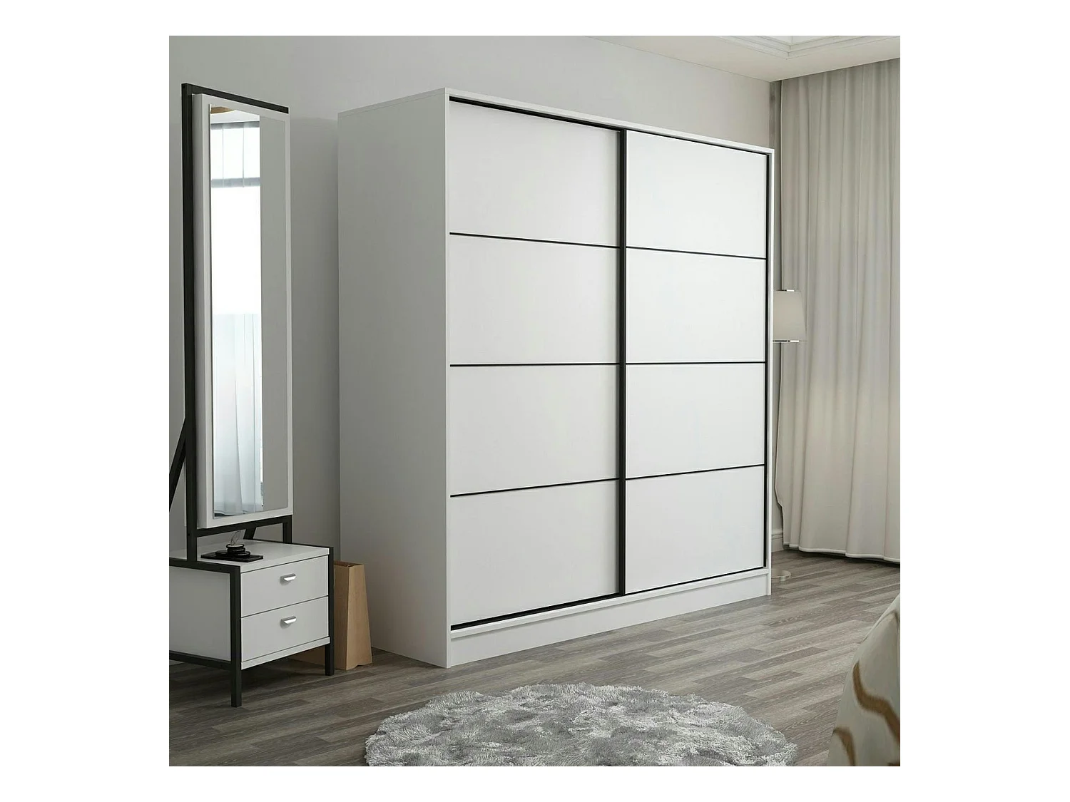 Armoire penderie blanche portes coulissantes L.180 cm BYRON