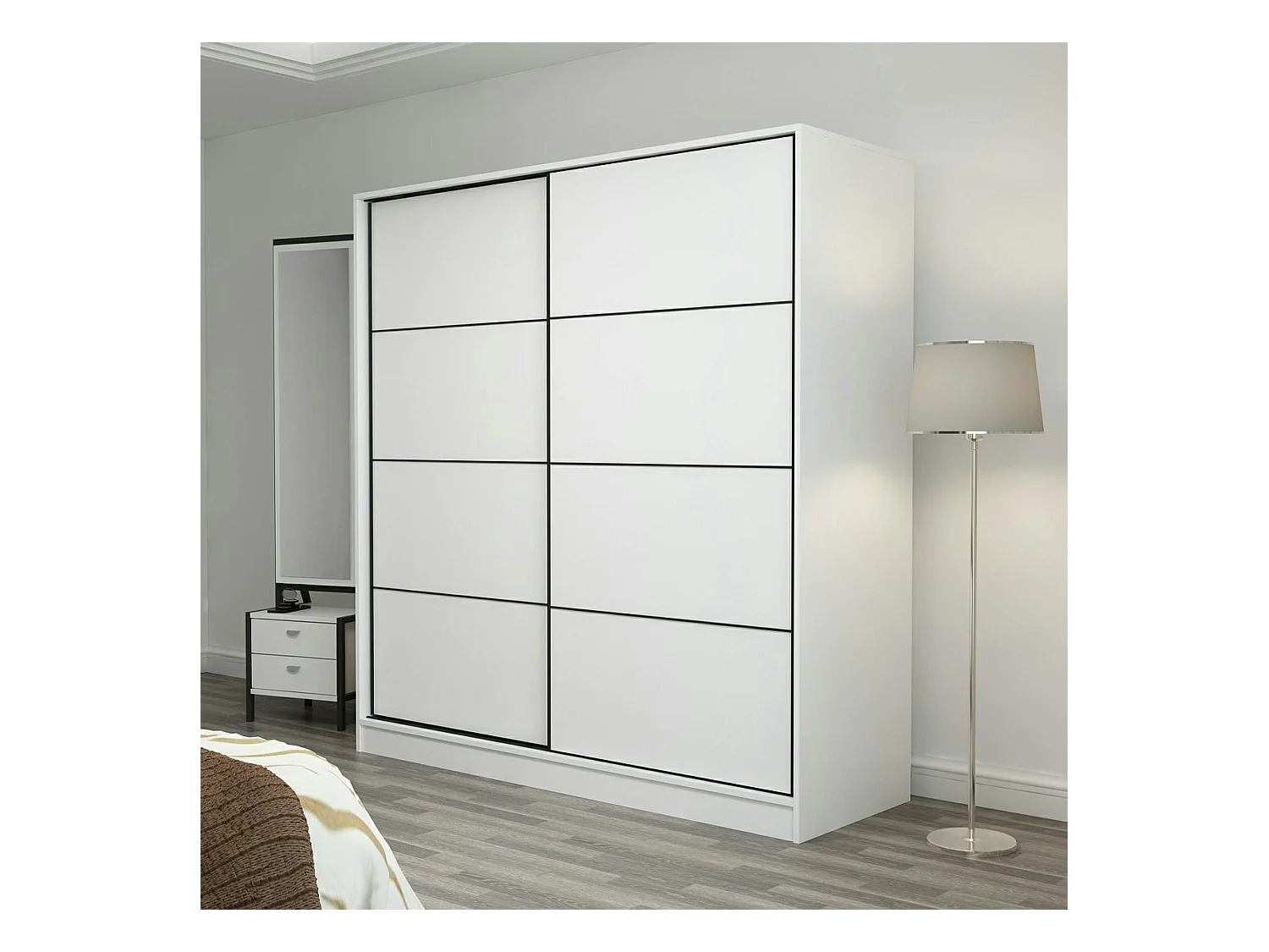 Armoire penderie blanche portes coulissantes L.180 cm BYRON