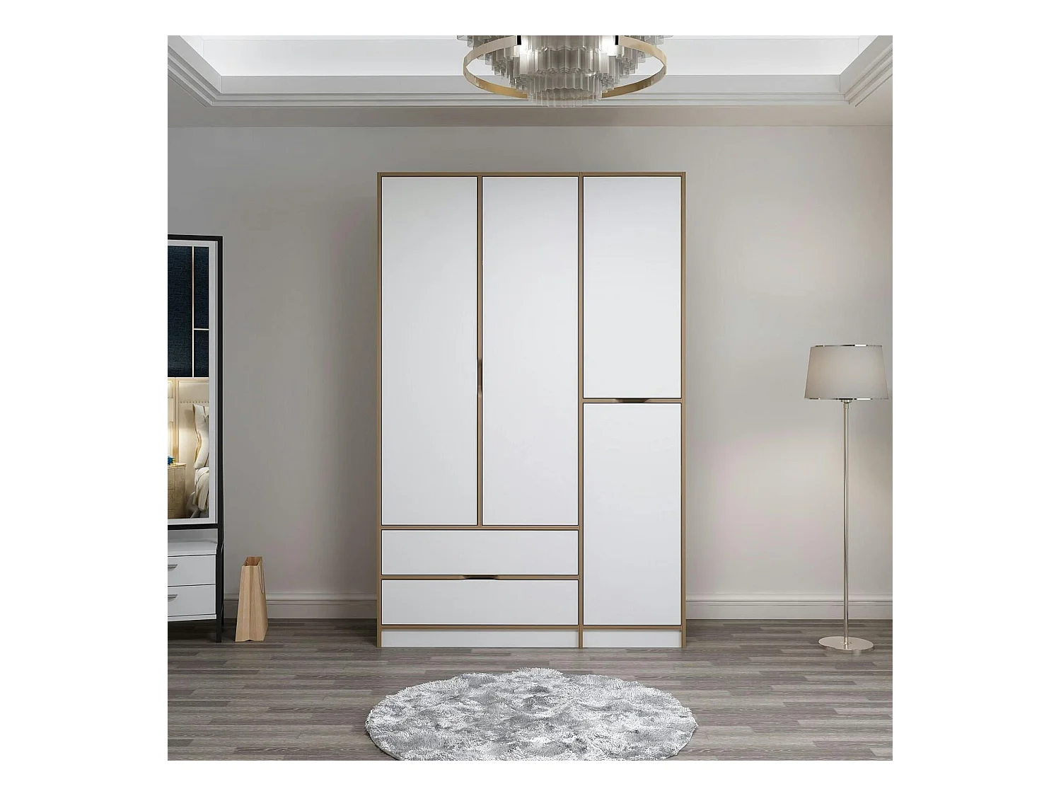 Armoire penderie moderne - 4 portes blanches L.140 cm BYRON