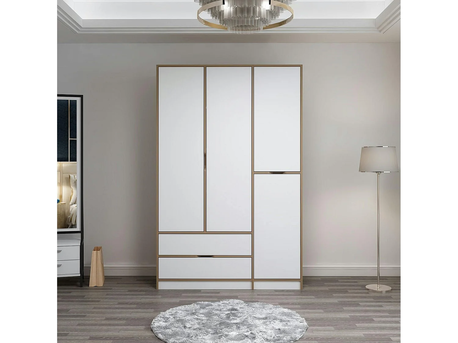 Armoire penderie moderne - 4 portes blanches L.140 cm BYRON