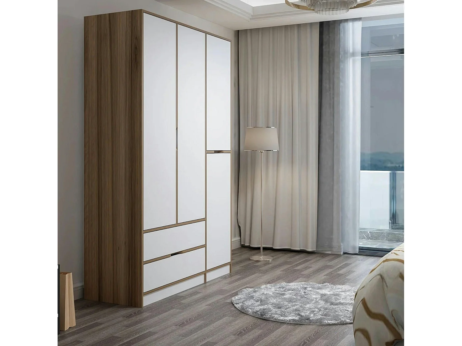 Armoire penderie moderne - 4 portes blanches L.140 cm BYRON