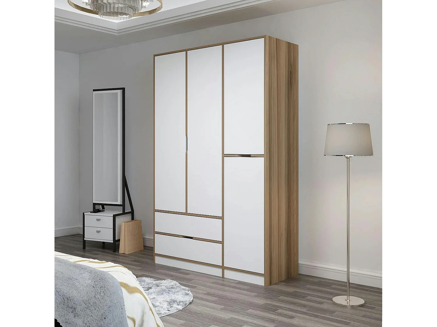 Armoire penderie moderne - 4 portes blanches L.140 cm BYRON
