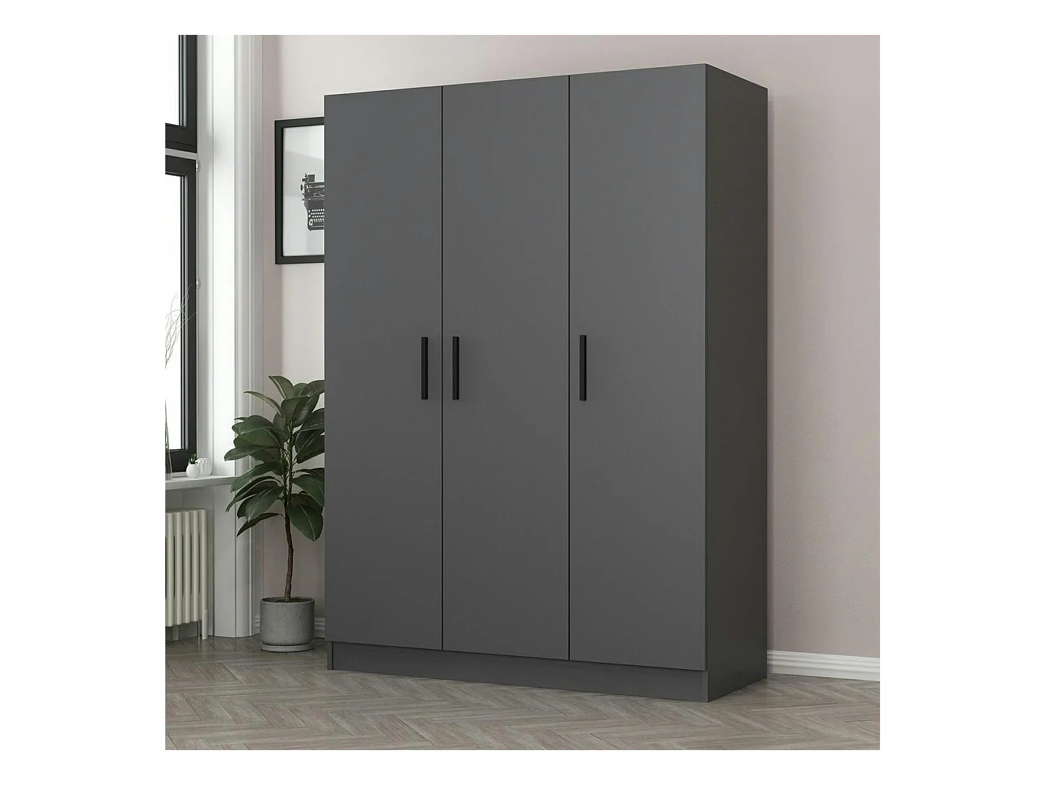 Armoire penderie moderne gris foncé - 3 portes BYRON