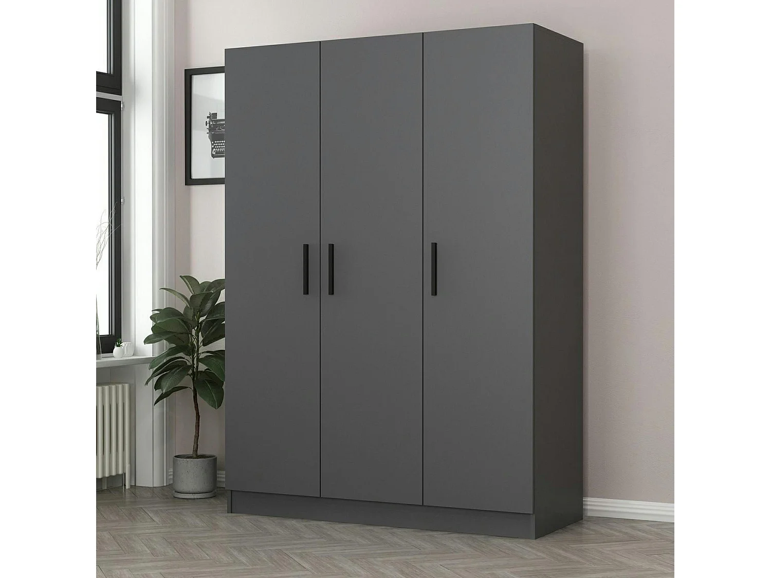 Armoire penderie moderne gris foncé - 3 portes BYRON