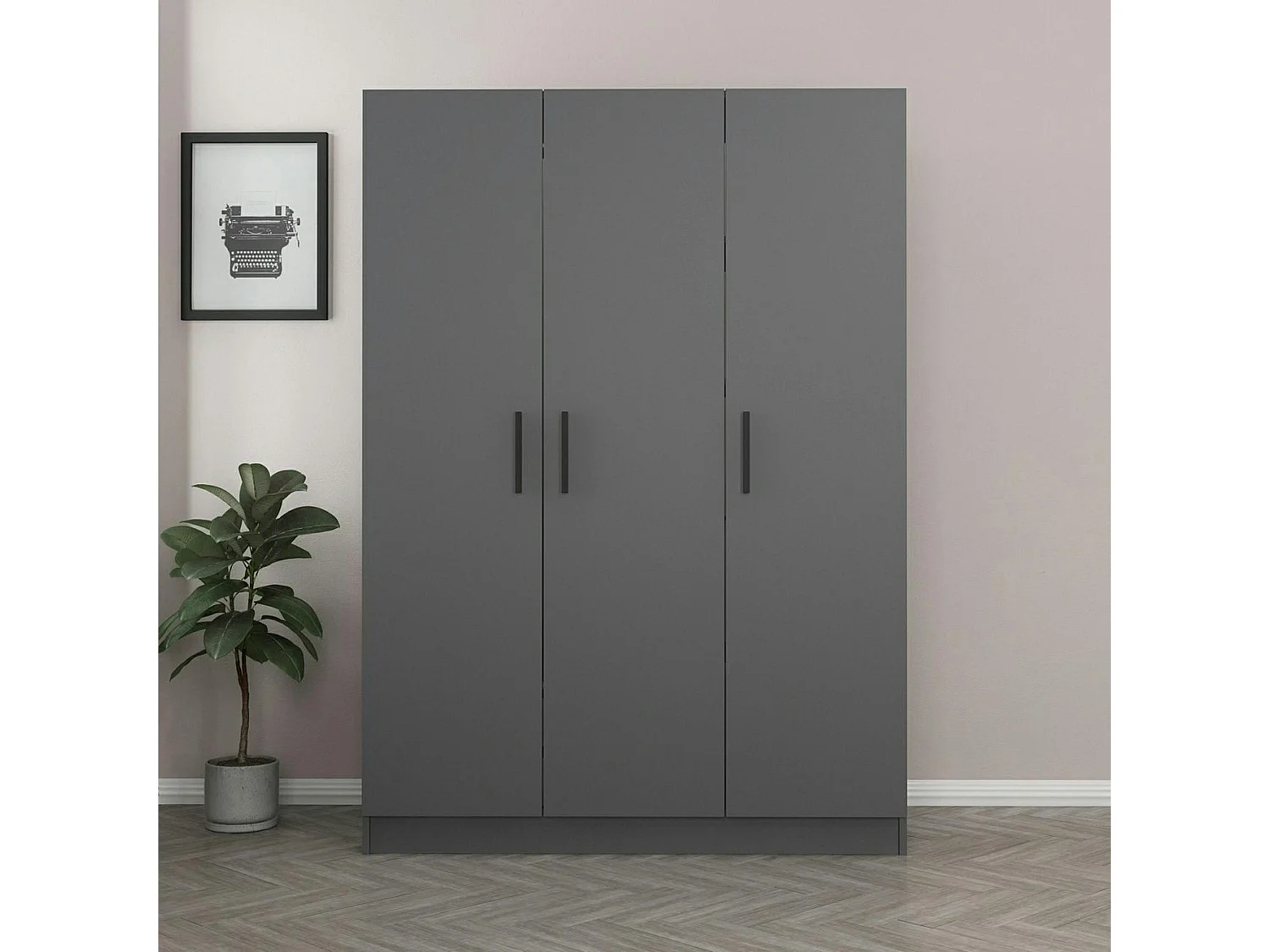 Armoire penderie moderne gris foncé - 3 portes BYRON