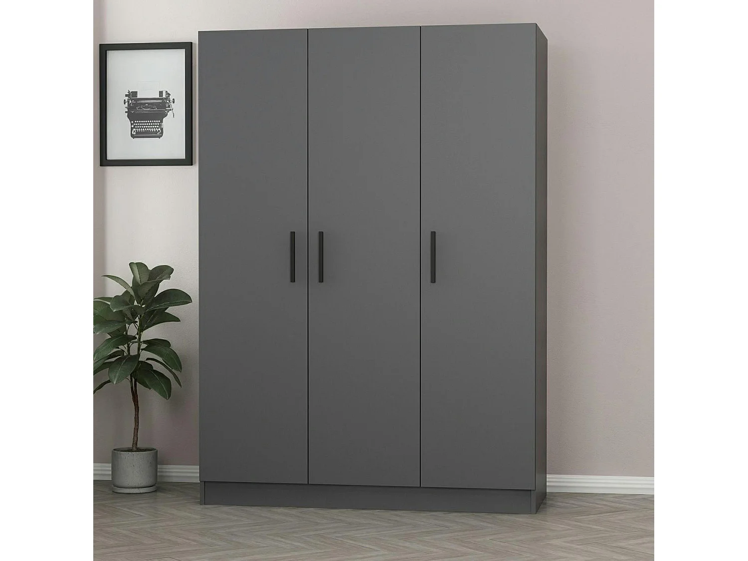 Armoire penderie moderne gris foncé - 3 portes BYRON