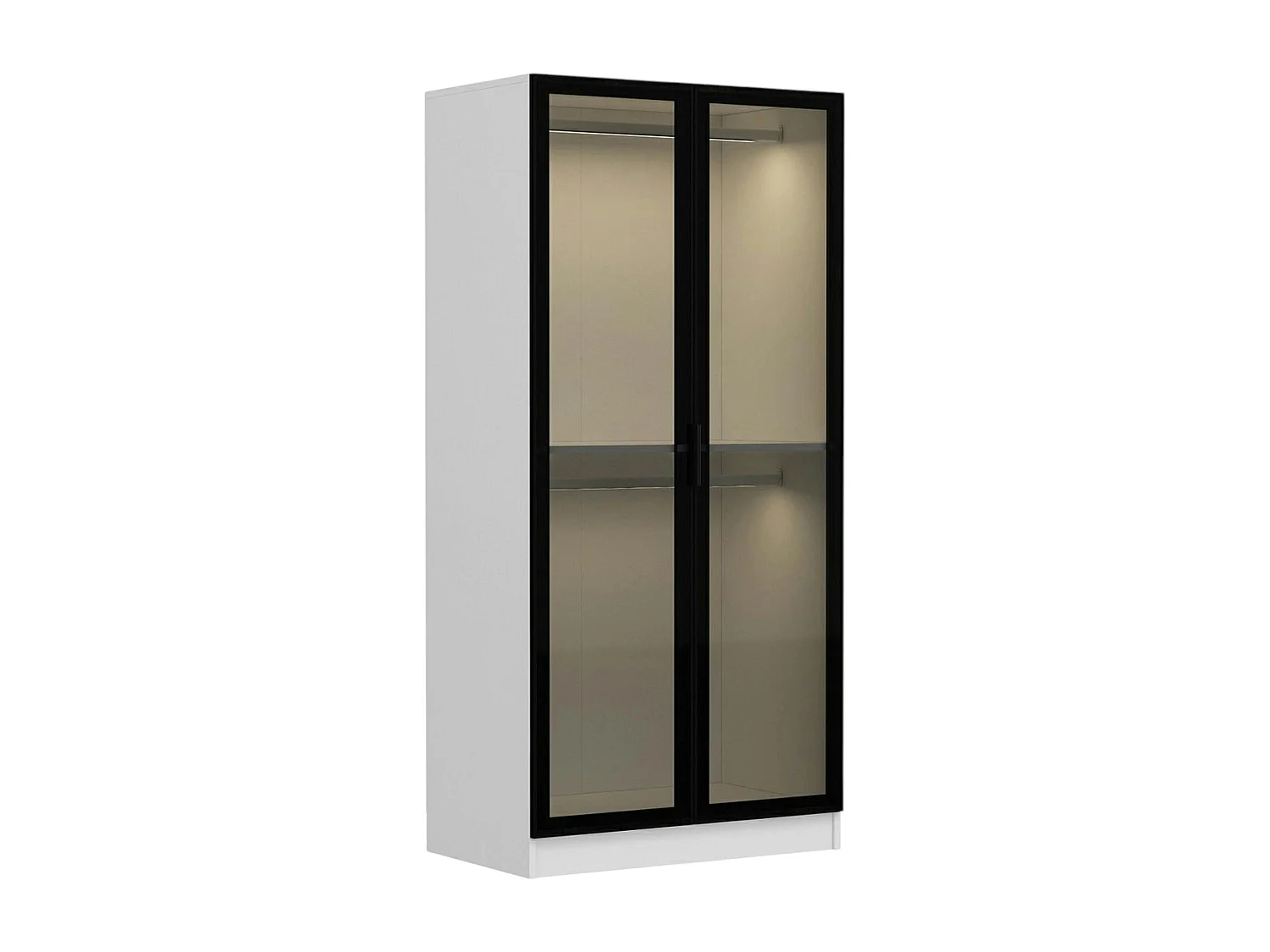 Armoire penderie blanche - 2 portes vitrées H. 210 cm BYRON