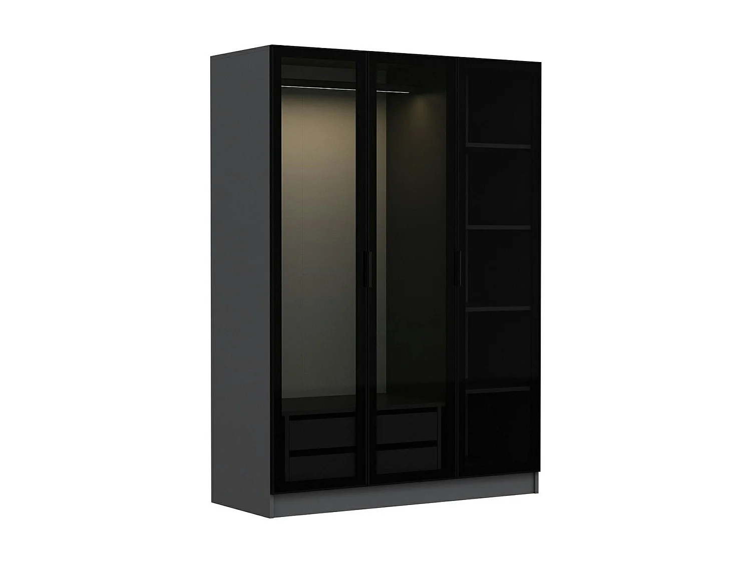 Armoire penderie design gris foncé, 3 portes vitrées BYRON