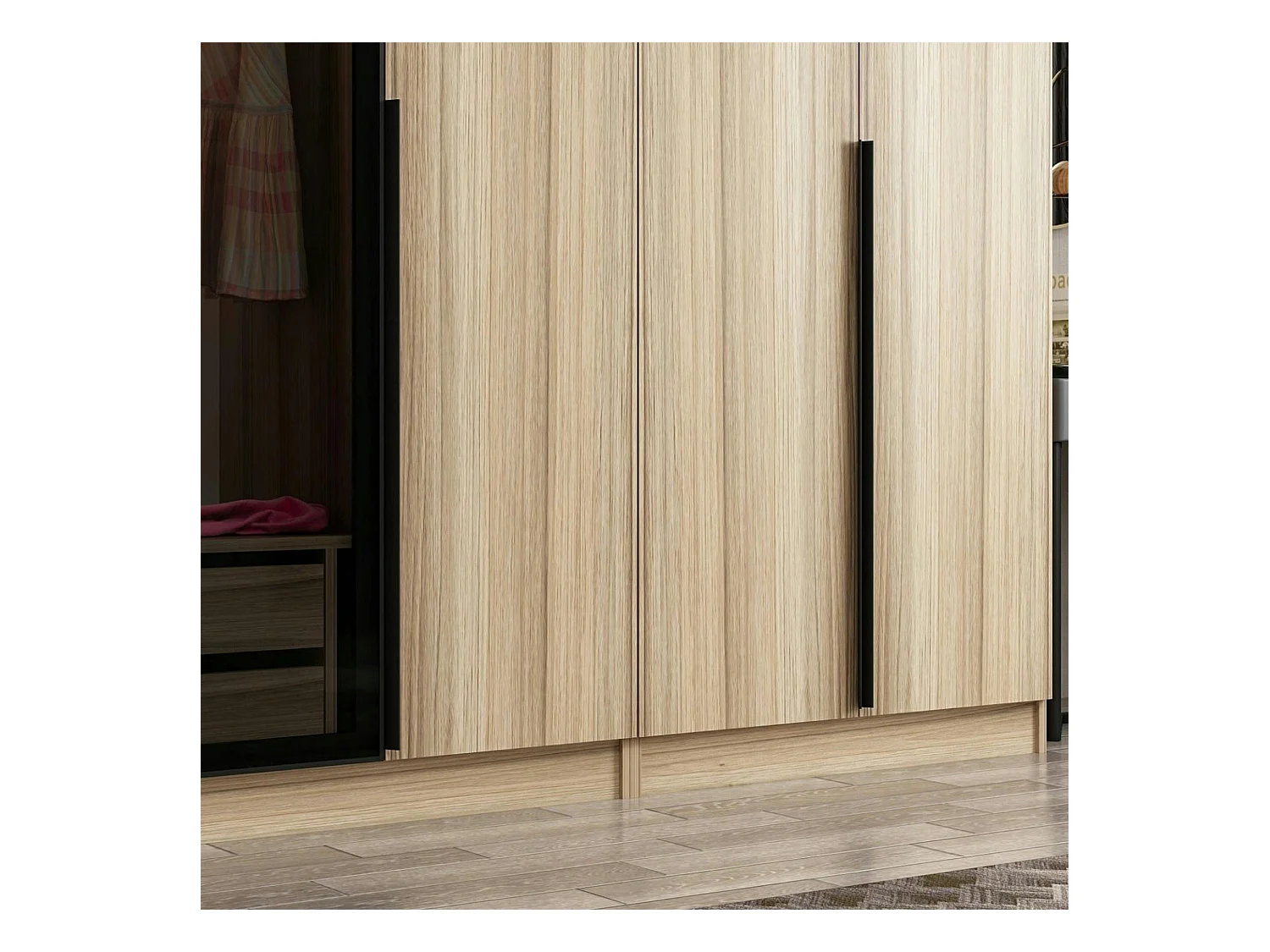 Armoire dressing XXL effet bois - 2 portes verre L.315 cm BYRON