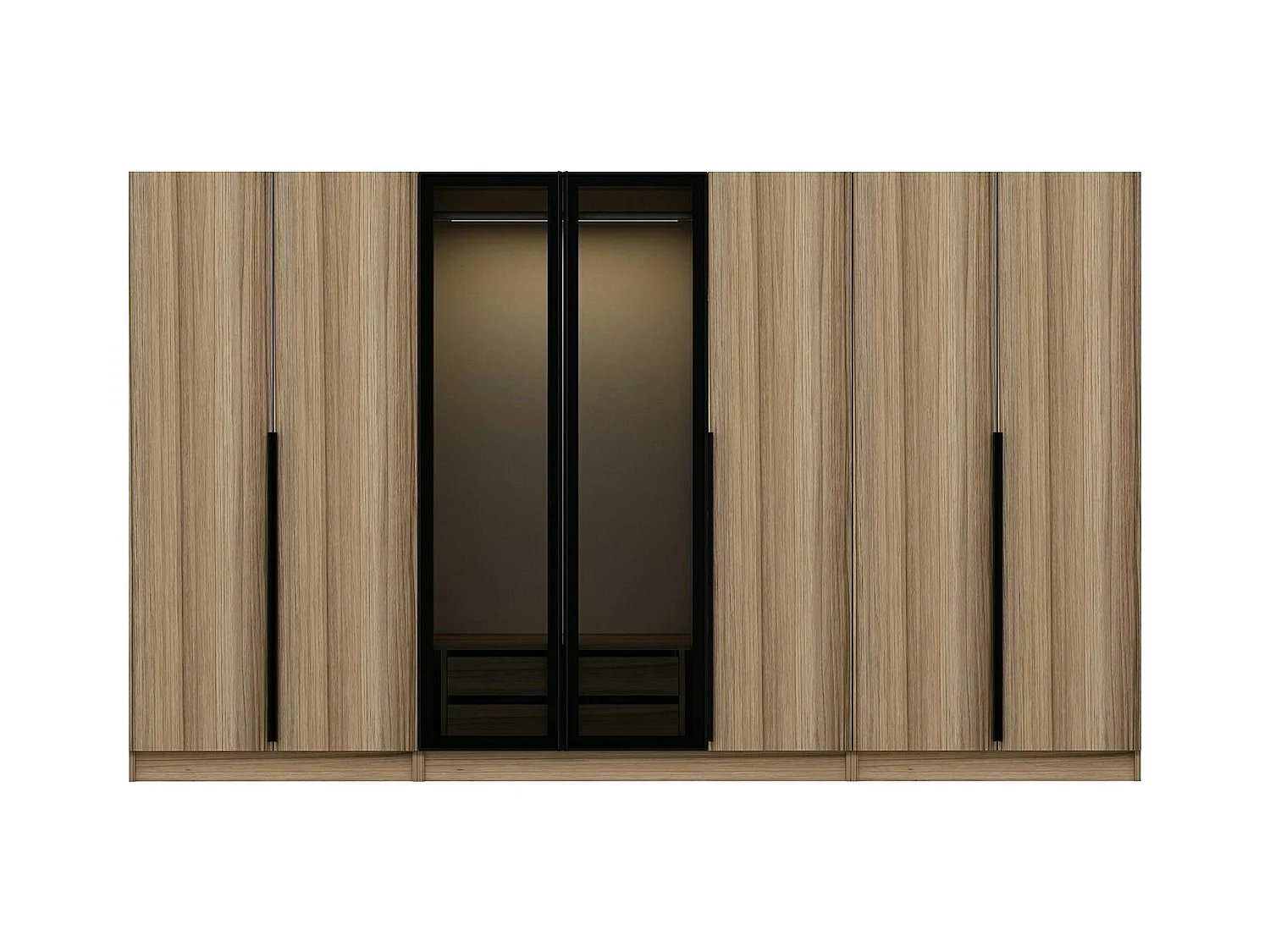 Armoire dressing XXL effet bois - 2 portes verre L.315 cm BYRON