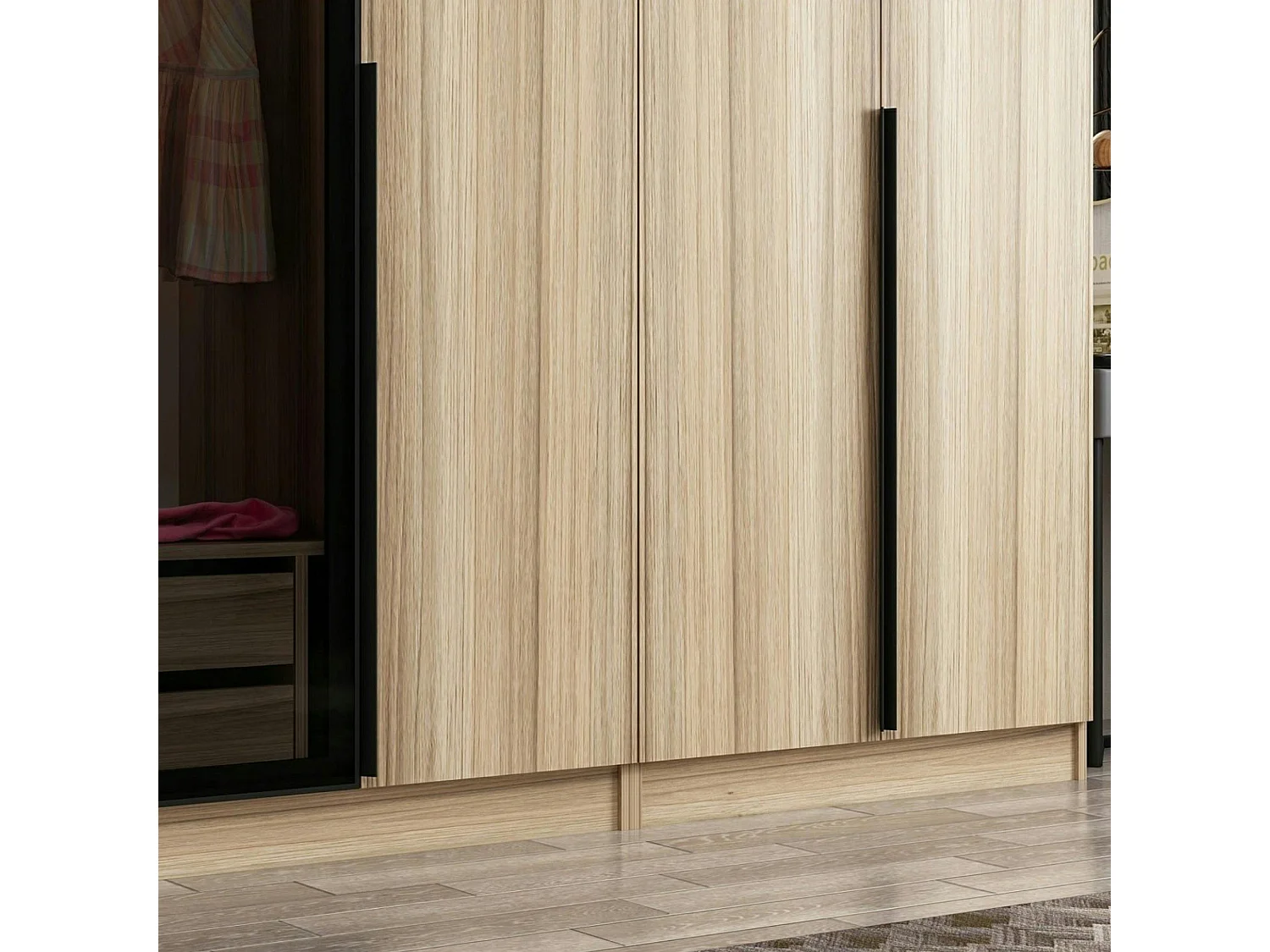 Armoire dressing XXL effet bois - 2 portes verre L.315 cm BYRON