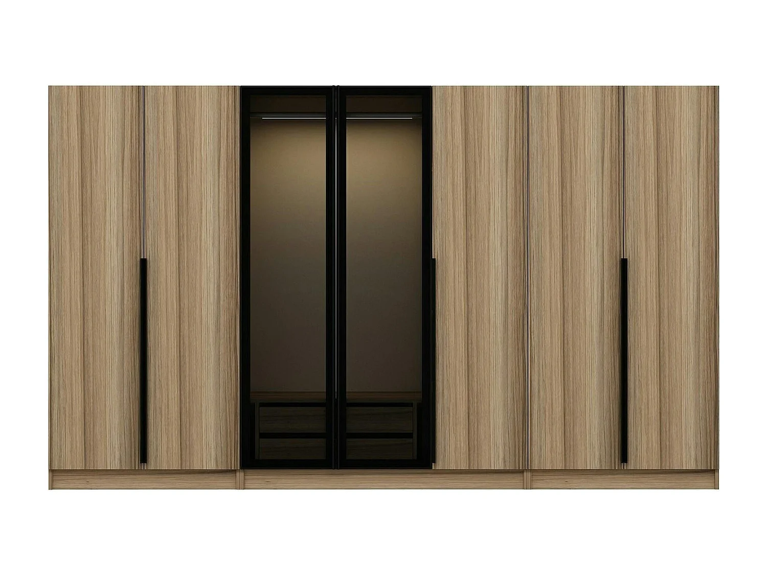 Armoire dressing XXL effet bois - 2 portes verre L.315 cm BYRON