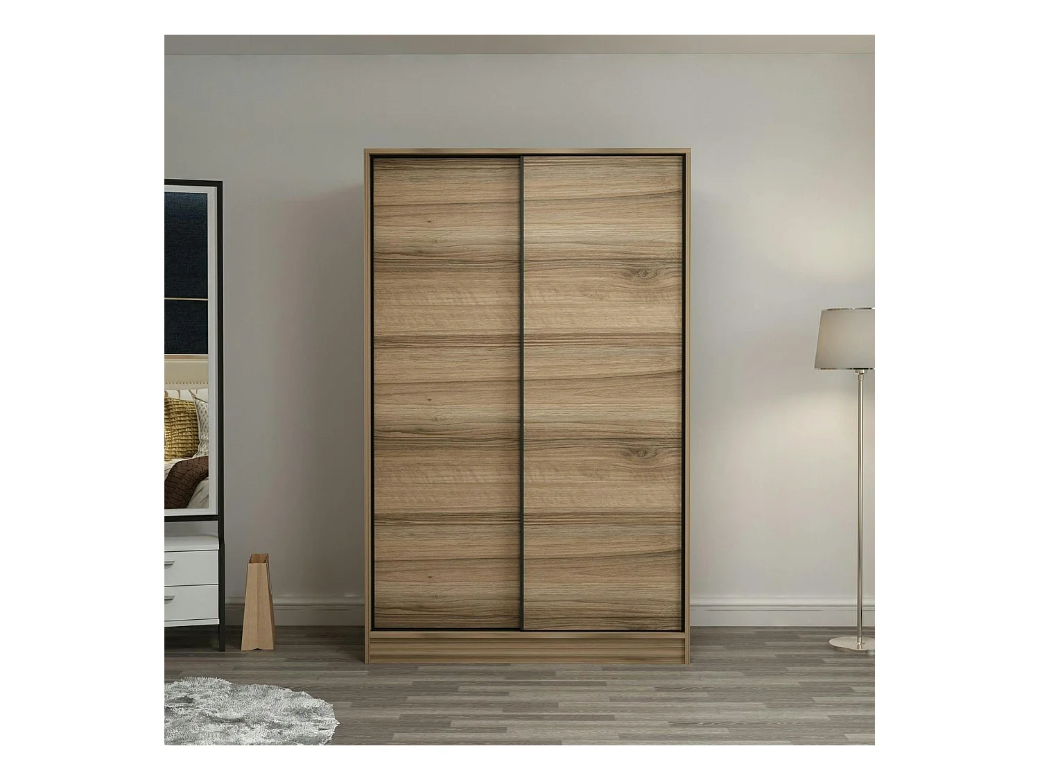 Armoire penderie portes coulissantes, effet bois BYRON