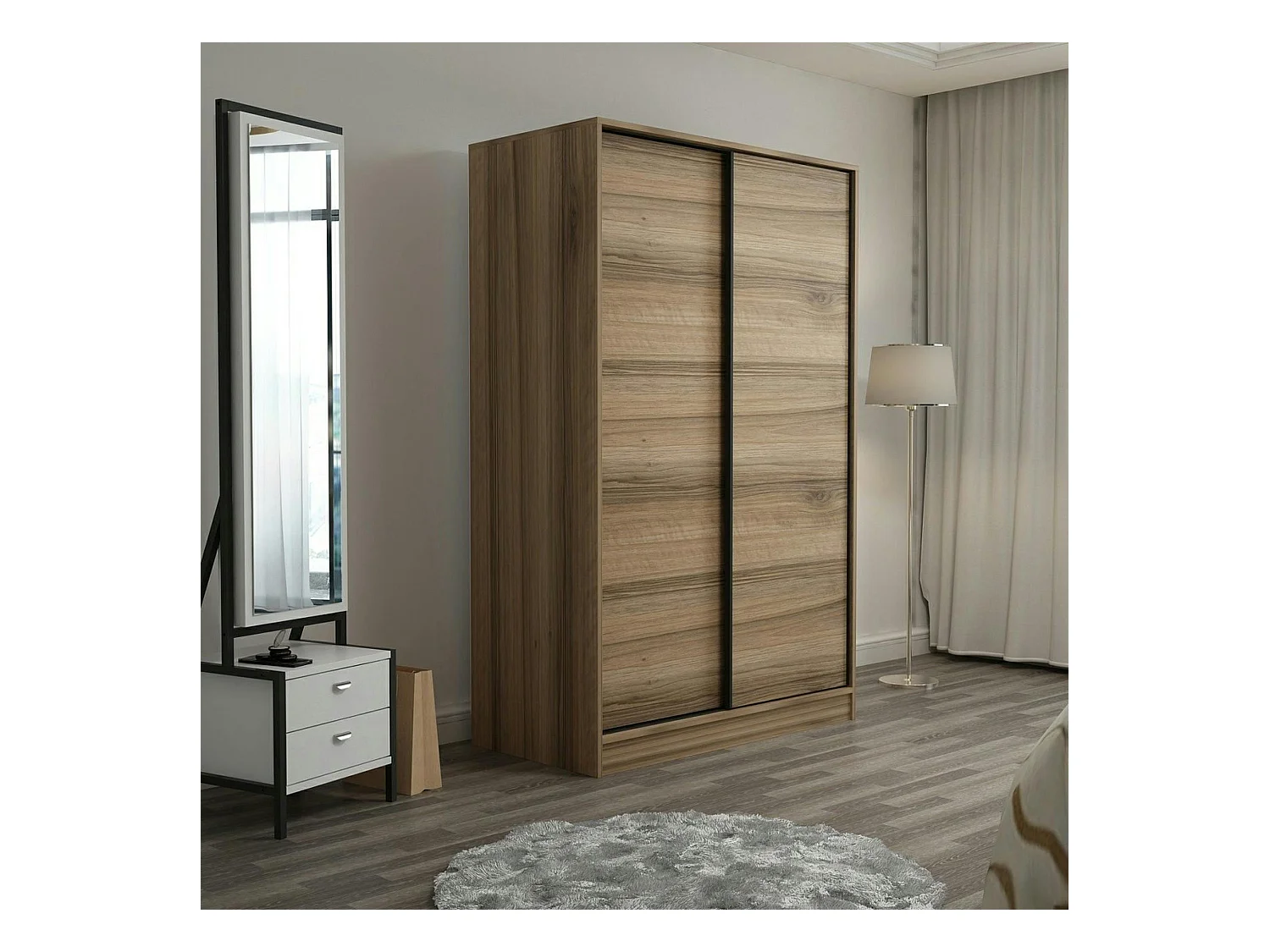Armoire penderie portes coulissantes, effet bois BYRON