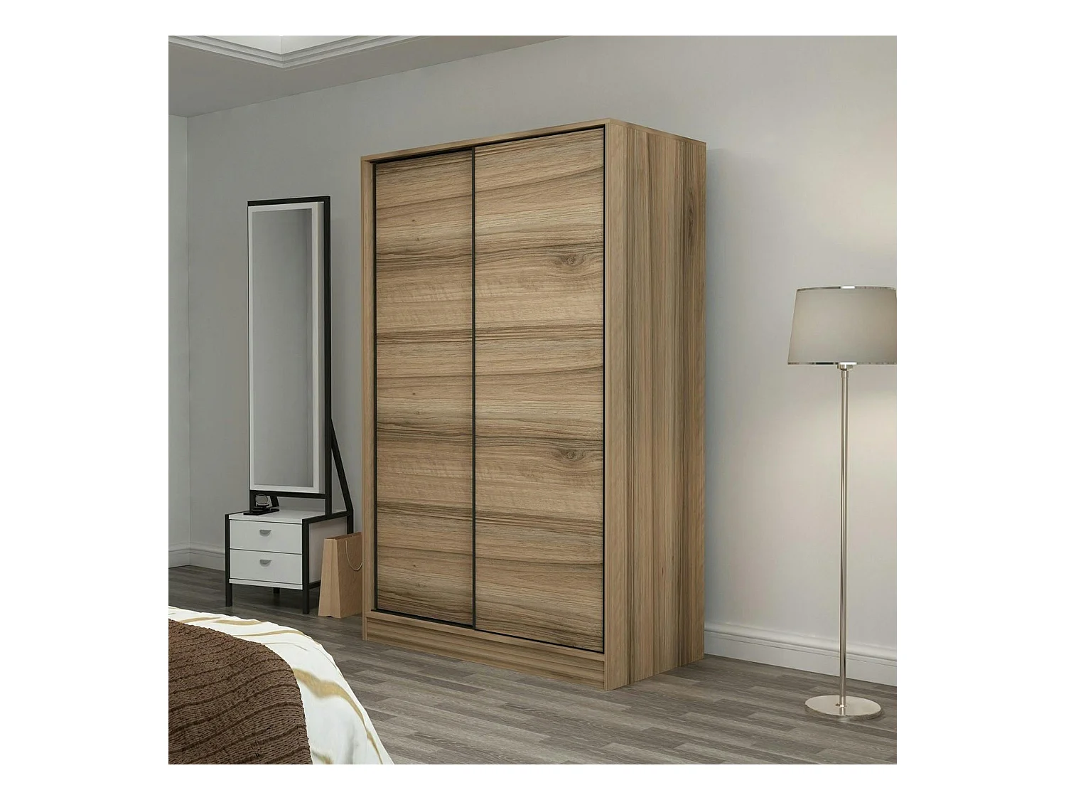 Armoire penderie portes coulissantes, effet bois BYRON